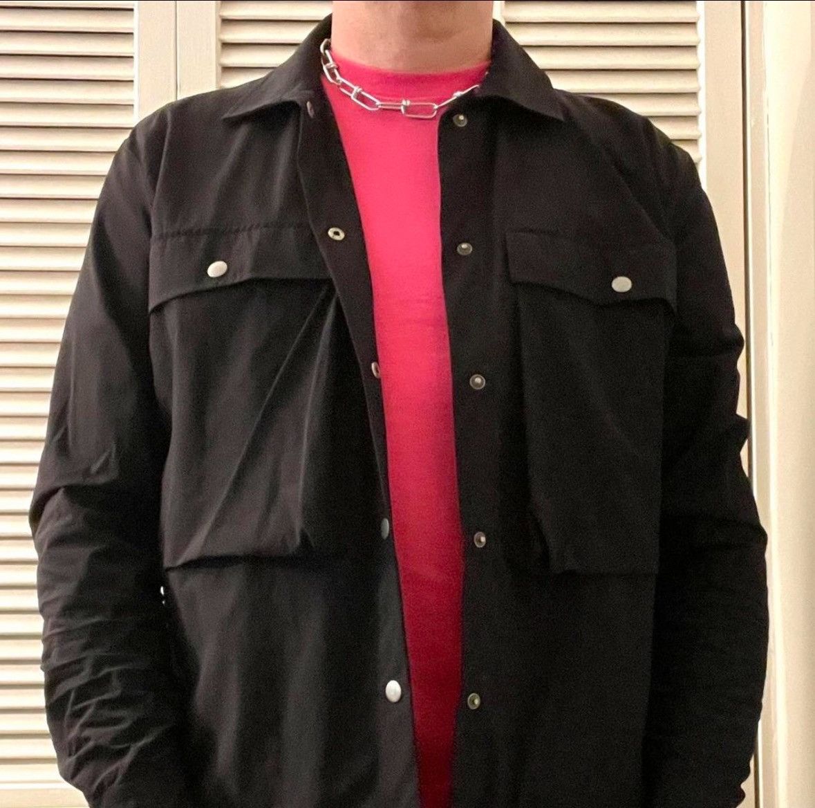 image of Thom Krom Oversized Military Snap Shirt in Black, Men's (Size Medium)