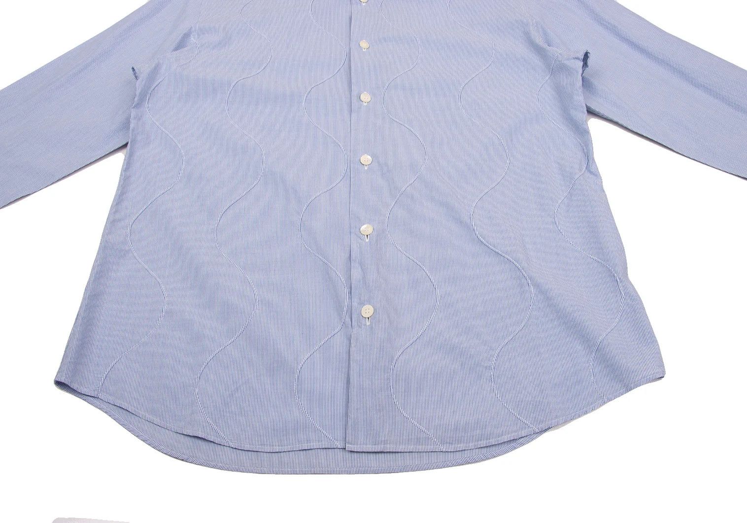 Issey Miyake Front Wave Stripe Long Sleeve Shirt in Blue and White Size US M / EU 48-50 / 2 - 8 Thumbnail