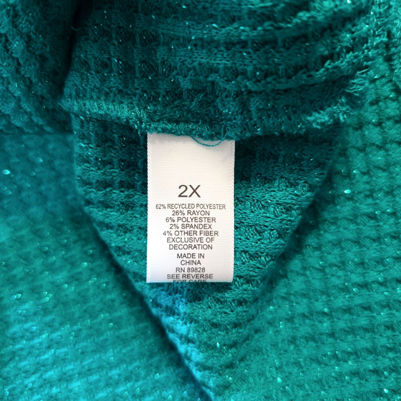 Vintage LOGO by Lori Goldstein Top Women 2X Green Thermal Glitter Pockets Tunic Shirt Size XXL / US 16-18 / IT 52-54 - 7 Thumbnail