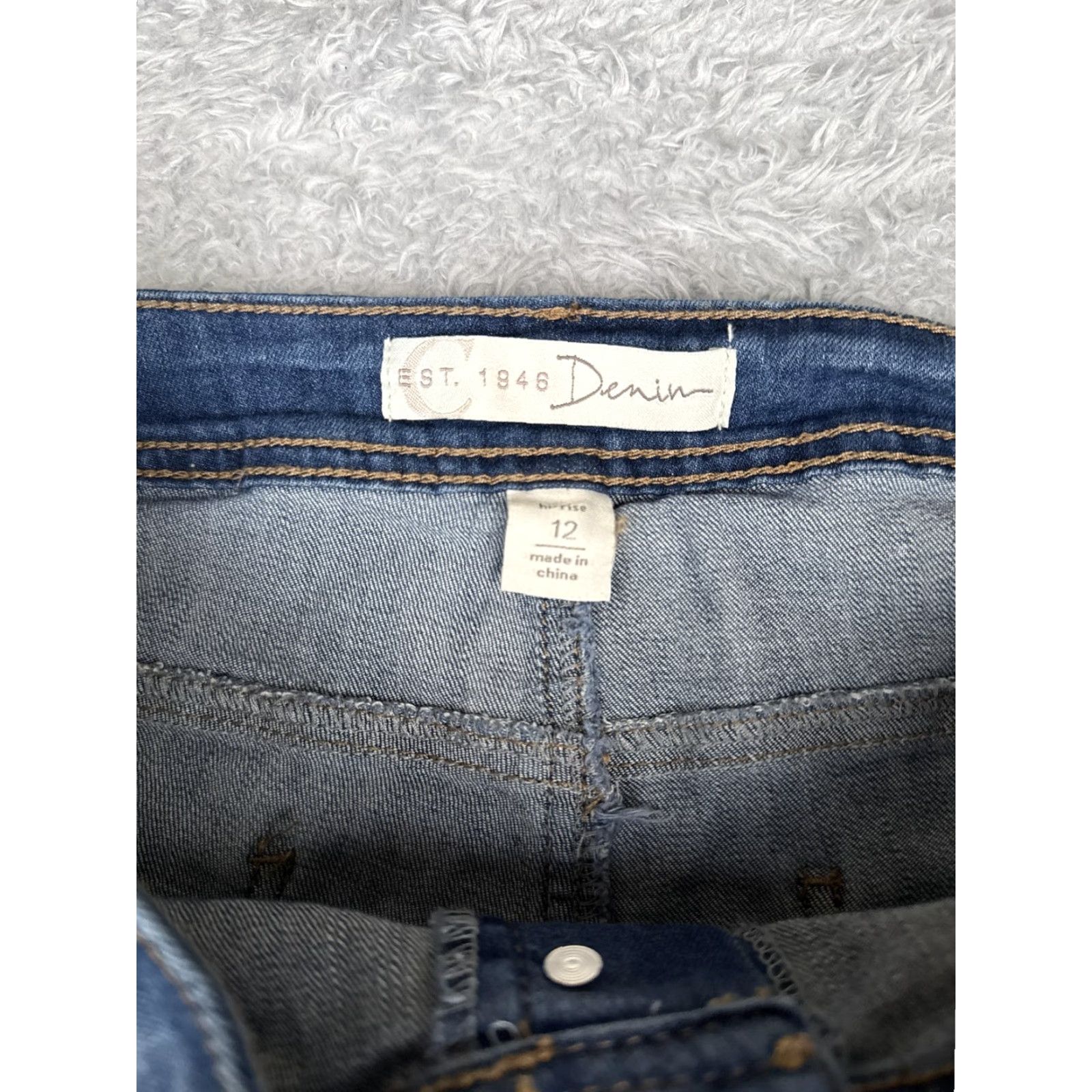 Denime C EST. 1946 Jeans Women 12 Blue Distressed Button Fly Stretch Straight Leg Denim Jeans Size 34" / US 12 / IT 48 - 6 Thumbnail