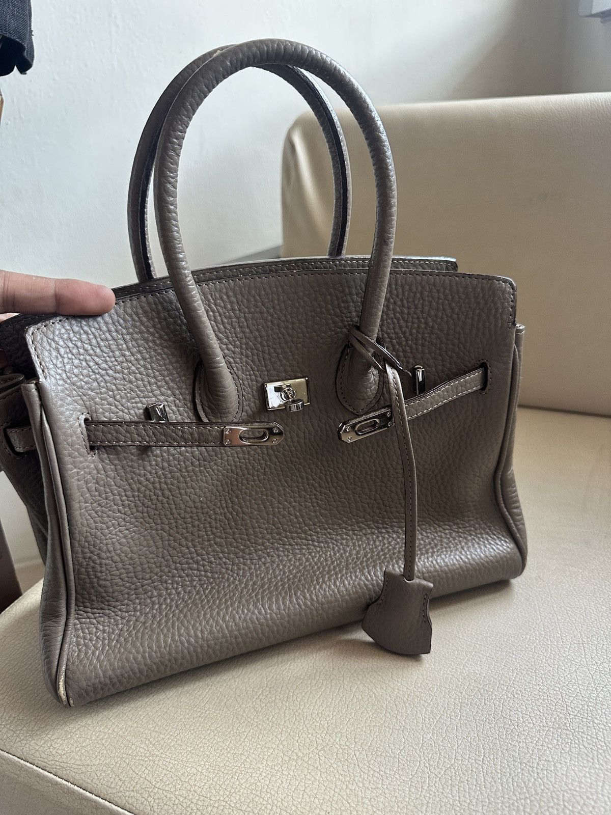 Japanese Brand Custom made Leather Etoupe Birkin Bag Size ONE SIZE - 11 Thumbnail