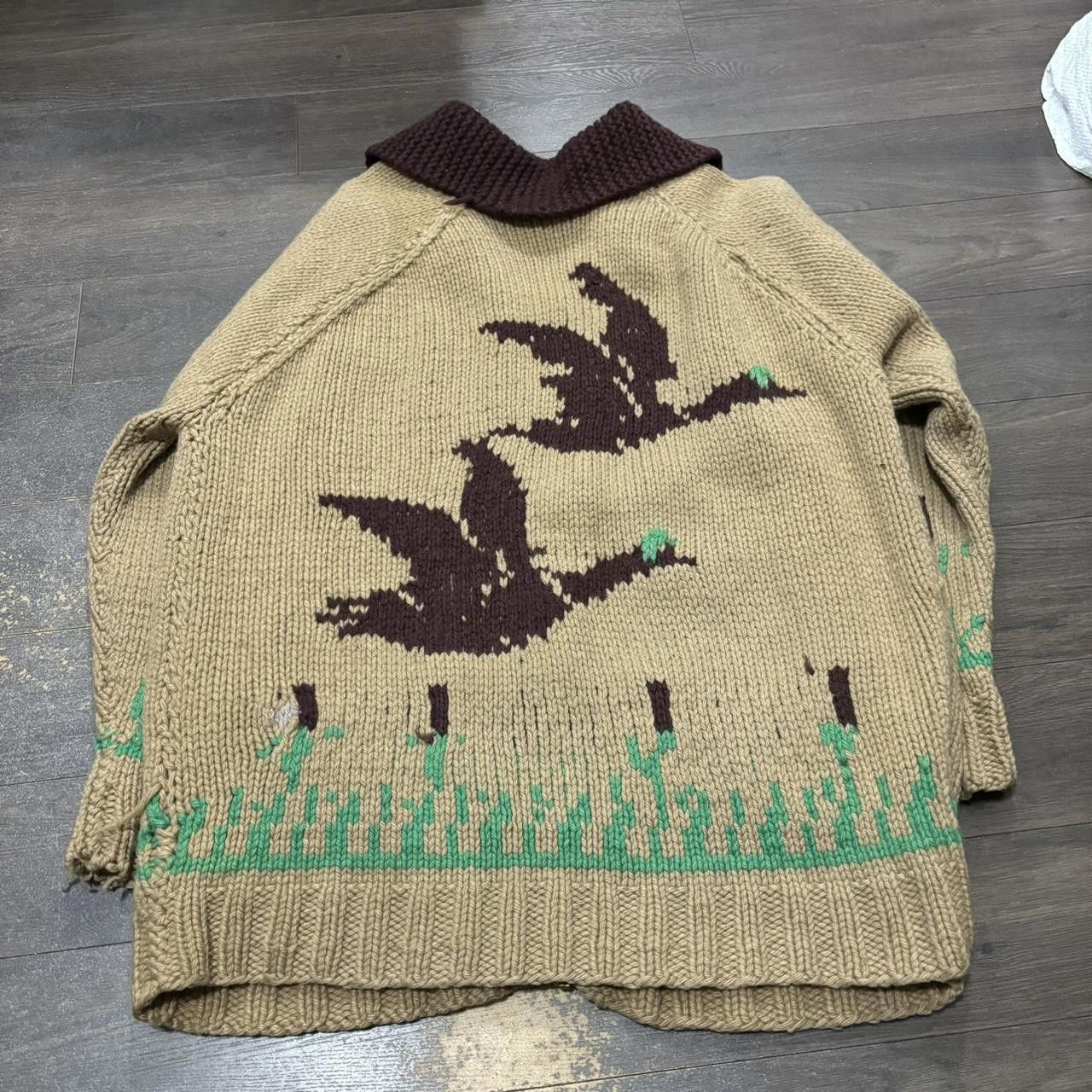 Designer Vintage Birds Flying Cowichan Sweatshirt 70s/80s Large Size US L / EU 52-54 / 3 - 4 Thumbnail