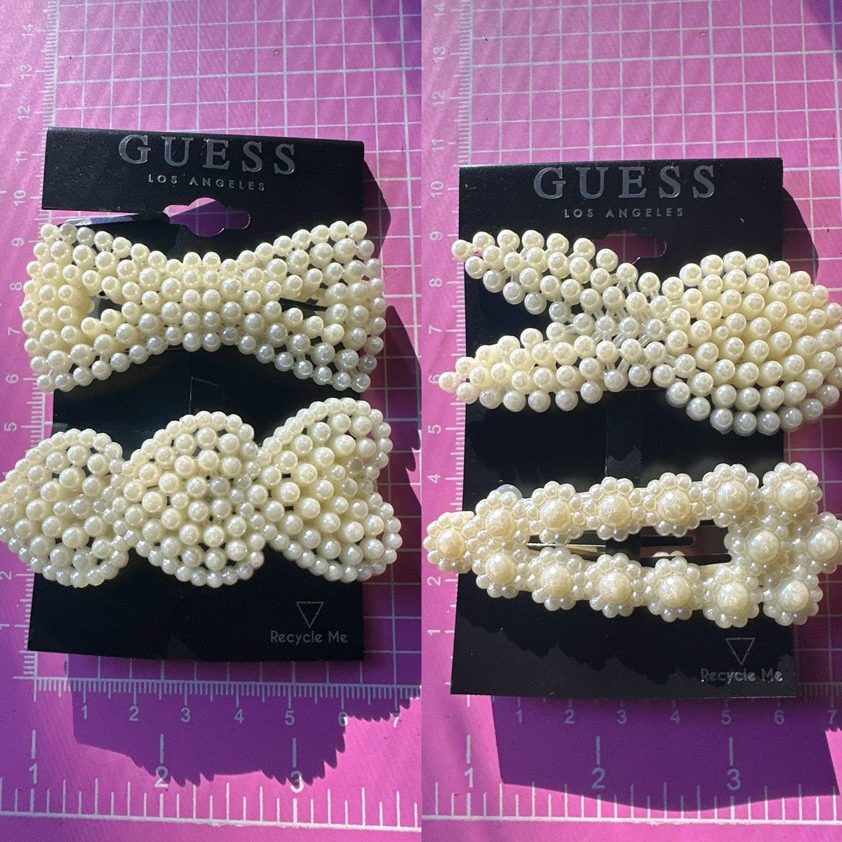 Guess Guess 4 pc hair clips white beads paved tie bow triangle Size ONE SIZE - 1 Thumbnail