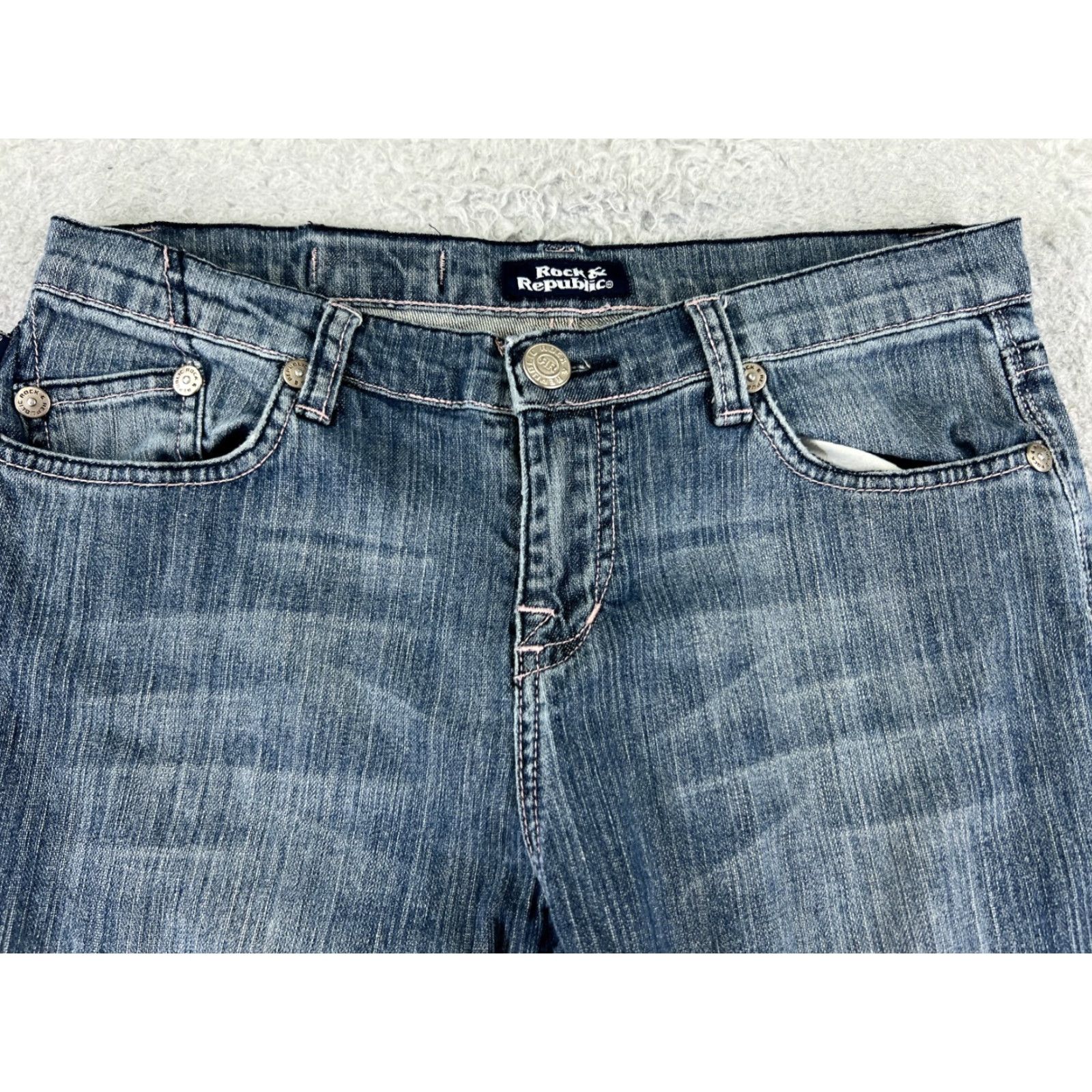 Vintage Vintage Rock & Republic Blue Skinny Denim Jeans Womens 29 Mid Rise Slim Stretch Stretching Size 29" - 4 Thumbnail