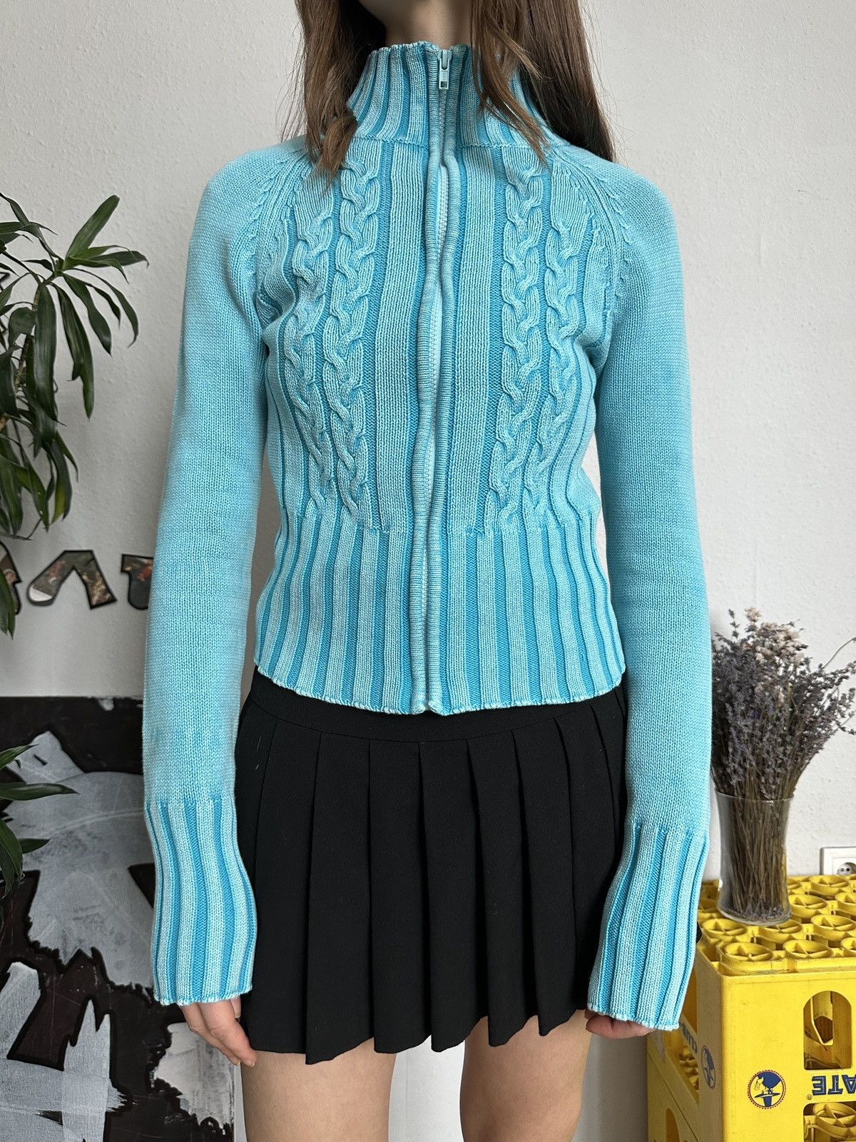 If Six Was Nine × Seditionaries × Vintage Knit Blue Cable Washed Zip Up Distressed Vintage Sweater Size S / US 4 / IT 40 - 2 Thumbnail