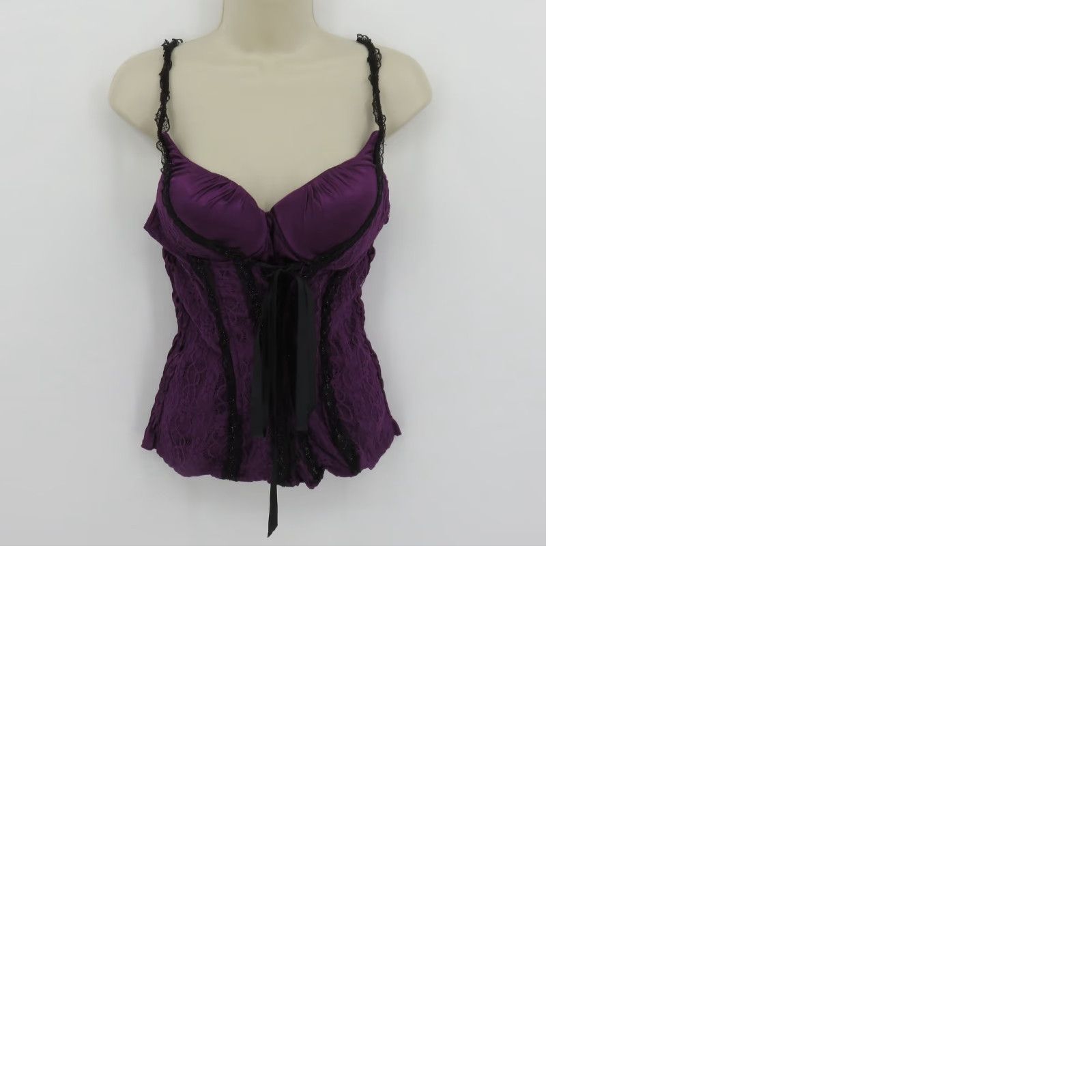 Vintage VINTAGE Charlotte Russe Tank Top Shirt Womens L Purple Black Ruched Satin Lace Spaghetti Strap Sleeveless Camisole 2000s Size L / US 10 / IT 46 - 10 Thumbnail