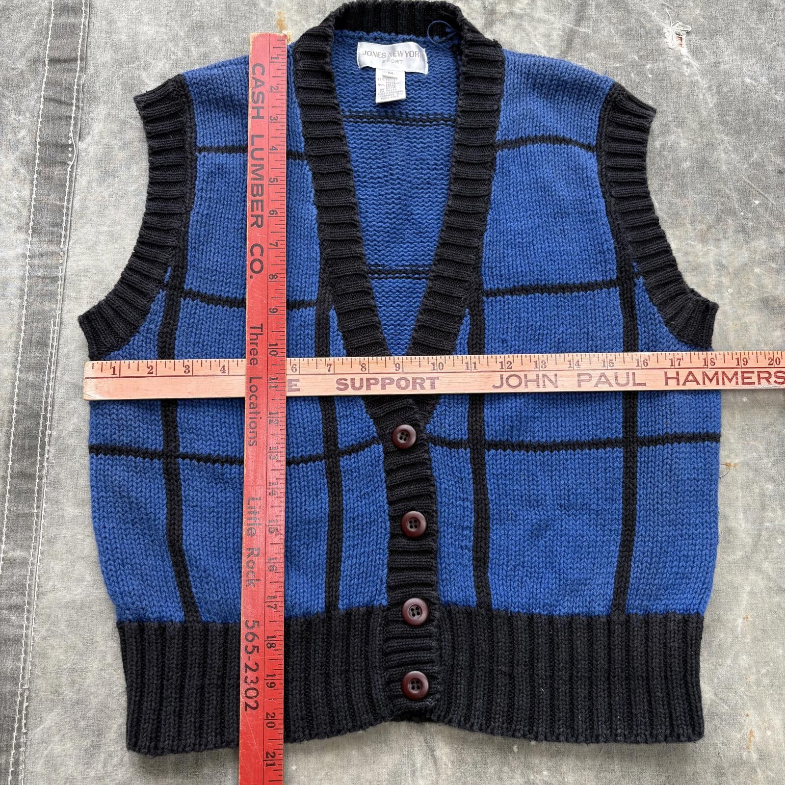 Jones New York Vintage 90s Windowpane Check Unique Sweater Cardigan Vest Size M / US 6-8 / IT 42-44 - 3 Thumbnail