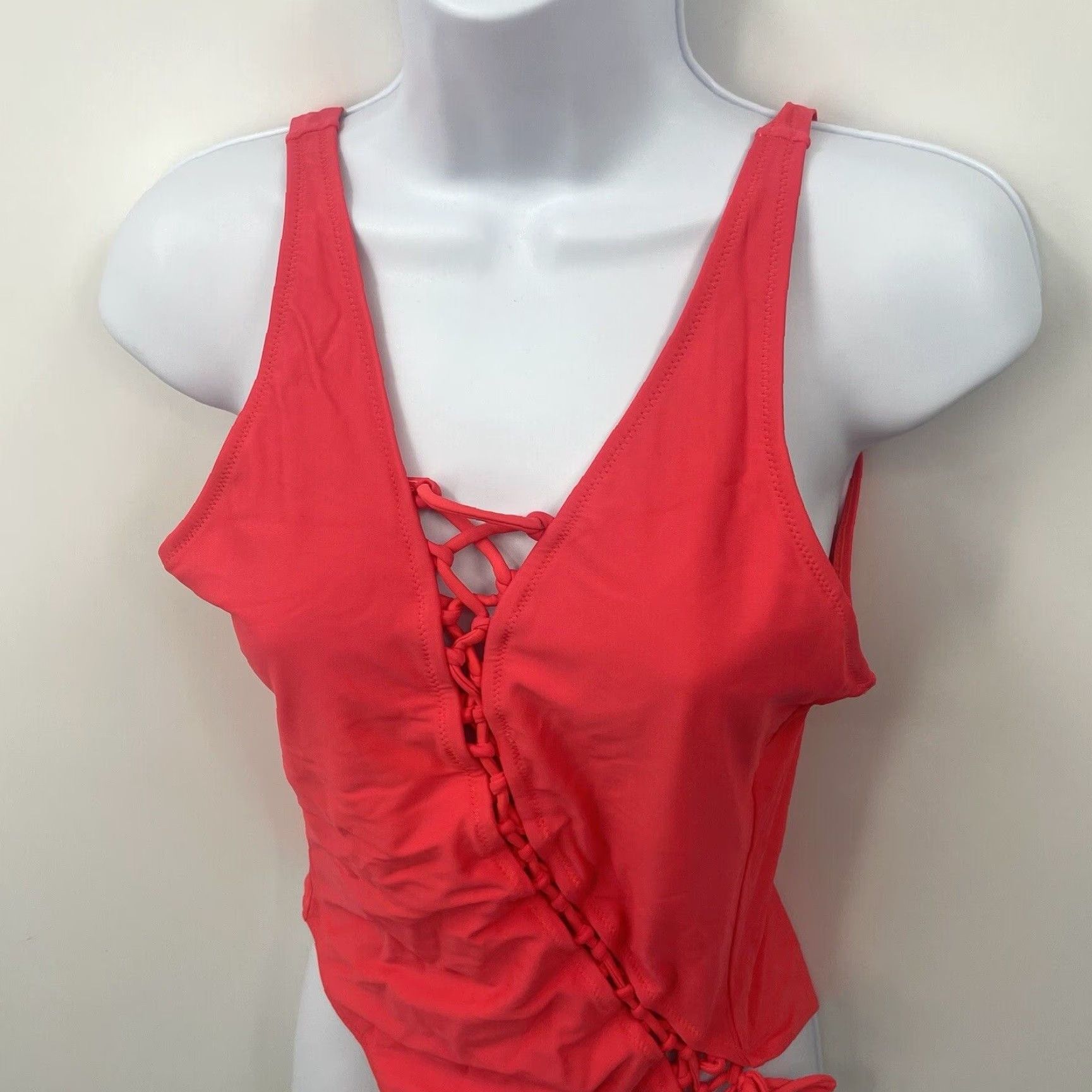 Vintage Uptown Bombshell One Piece Swim Suit Womens L Red Corset Lace Up Pinup Retro Beach Size L / US 10 / IT 46 - 6 Thumbnail