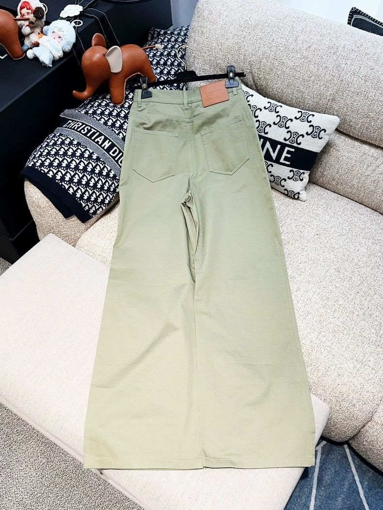 Loewe LOEWE Military green 36 code leather card letters wide leg Size 24" / US 00 / IT 34 - 2 Thumbnail
