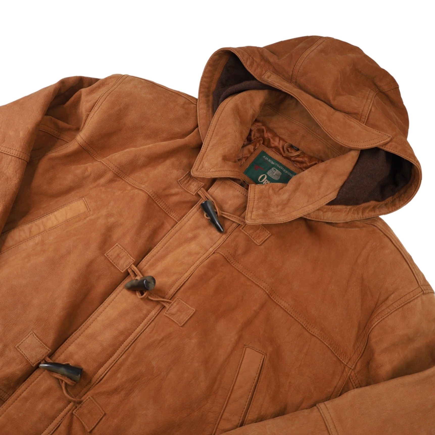 Orvis VINTAGE Orvis Nubuck Leather Toggle Duffle Coat Jacket Brown Large Men Overcoat Leather Size US L / EU 52-54 / 3 - 2 Thumbnail