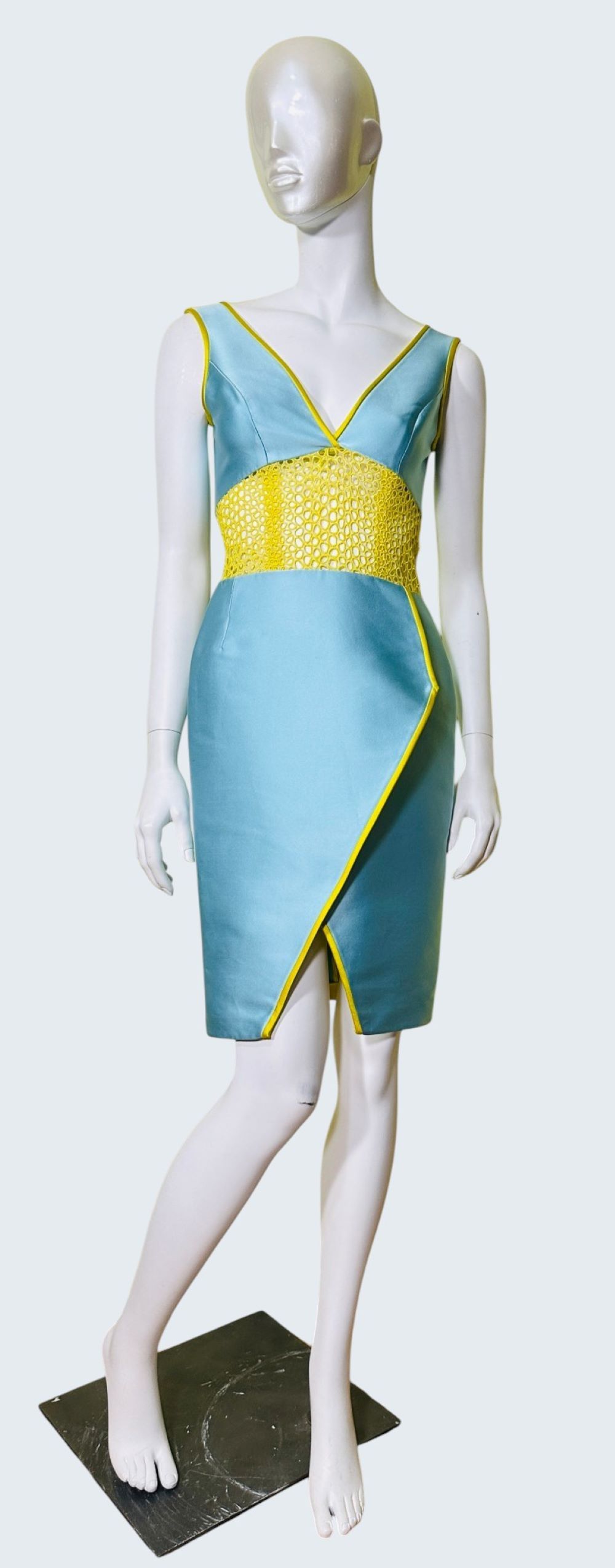 Other Angel Sanchez Blue Silk Dress with Yellow Embellished Waist Size M / US 6-8 / IT 42-44 - 1 Thumbnail
