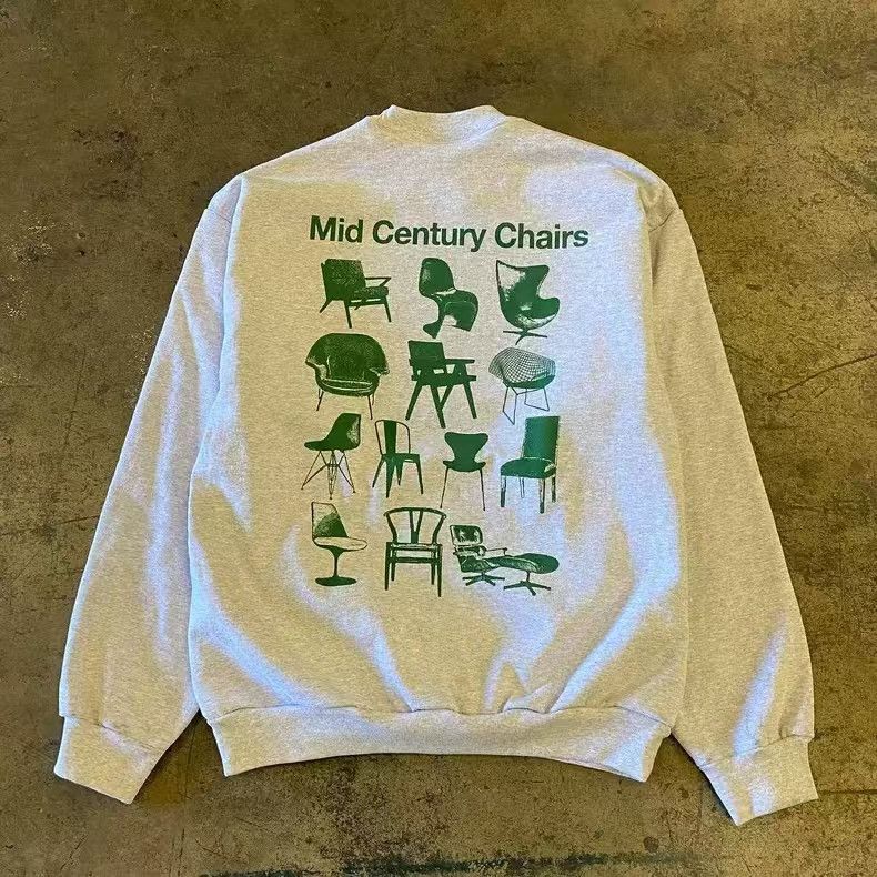 Japanese Brand × Vintage Grey Washed Vintage Chair Print Sweatshirt Size US L / EU 52-54 / 3 - 1 Thumbnail