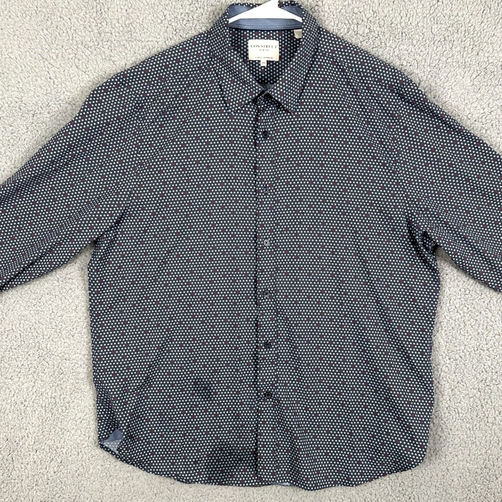 Vintage Con.Struct Shirt Button Up Mens XL Blue Polka Dot Slim Fit 4 Way Stretch Button-Up Long Sleeve Spring Outdoor Fashion Size US XL / EU 56 / 4 - 3 Thumbnail