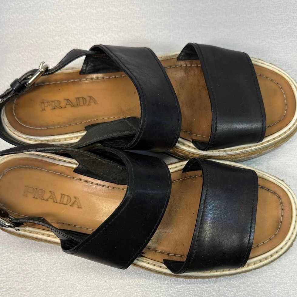 Prada Prada Black Espadrille Platform Sandals women sz 38.5 US 8 Size US 8 / IT 38 - 5 Thumbnail