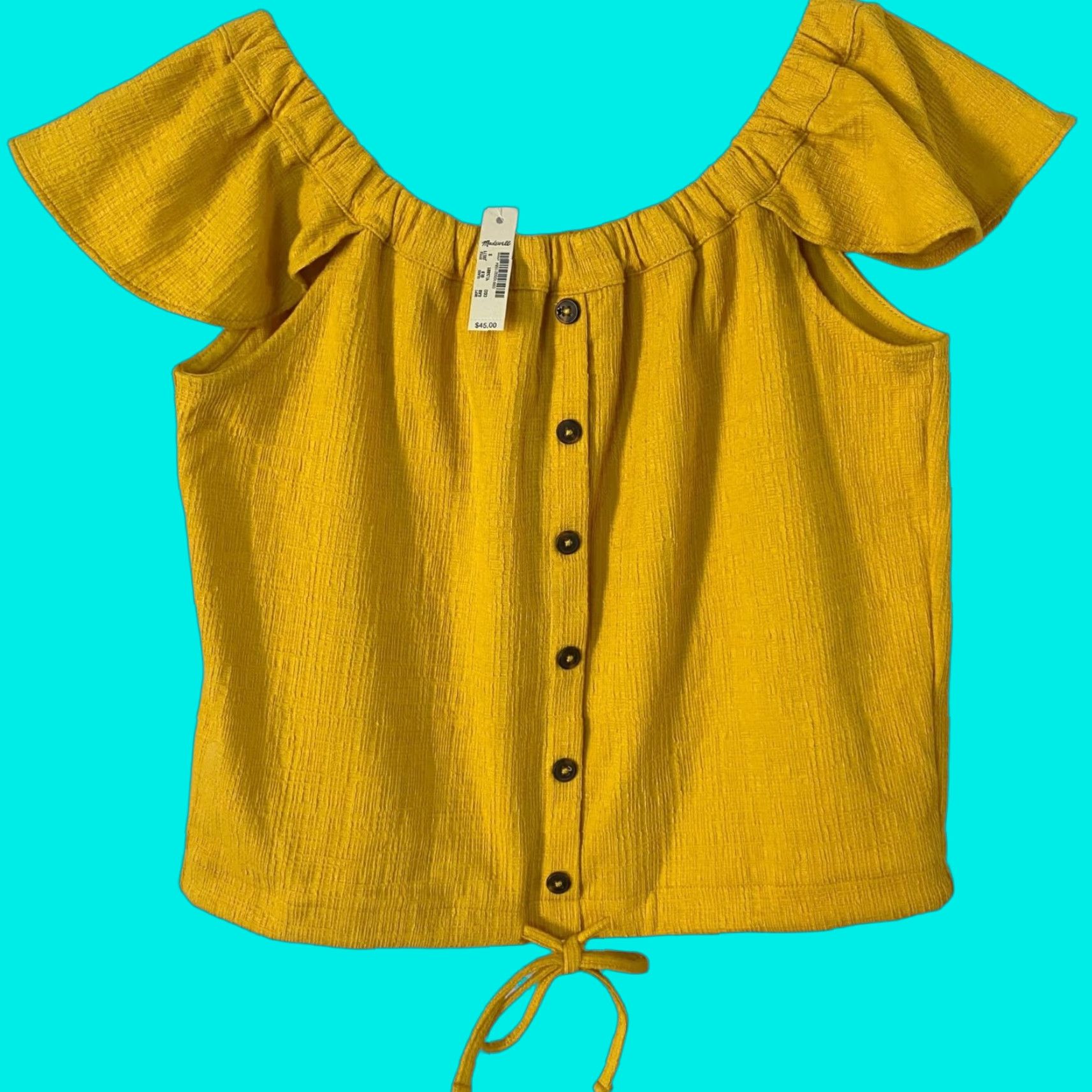 Madewell Madewell Texture & Thread Off The Shoulder Top Yellow Women's Small New Stretch Size S / US 4 / IT 40 - 1 Thumbnail
