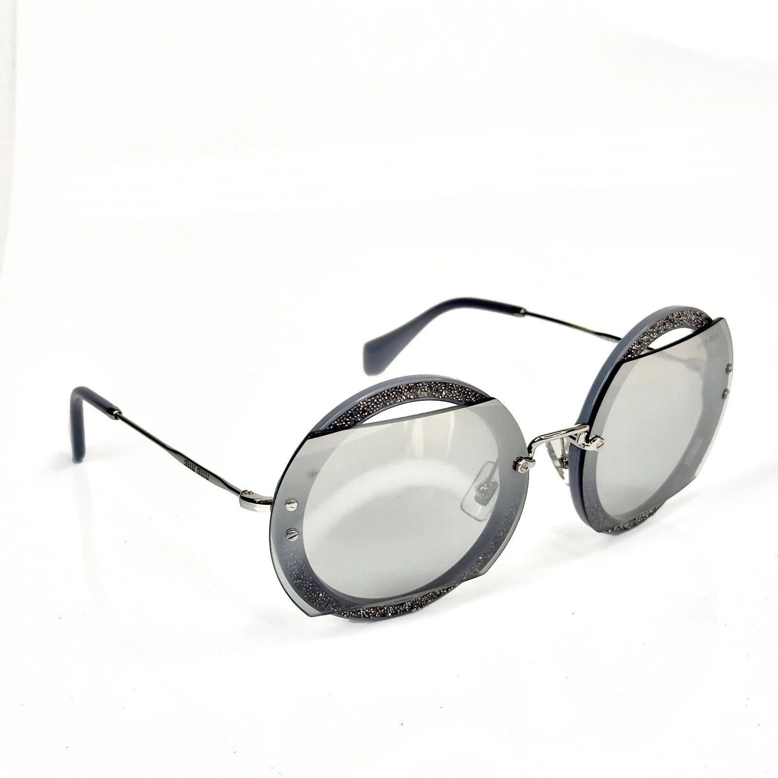 Miu Miu MIU MIU MU06SS REVEAL GLITTER 06S Silver Mirrored Sunglasses Size ONE SIZE - 5 Thumbnail