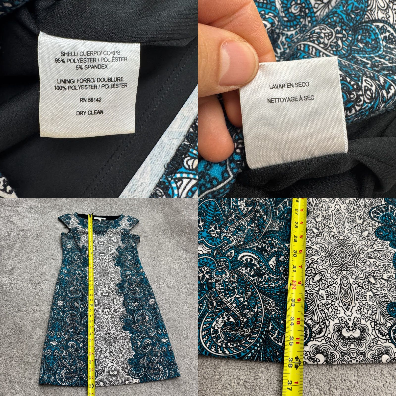 MAGGY LONDON Maggy London Midi Sheath Dress Womens 8 Blue Paisley Medallion Print Cap Sleeve Size M / US 6-8 / IT 42-44 - 8 Thumbnail
