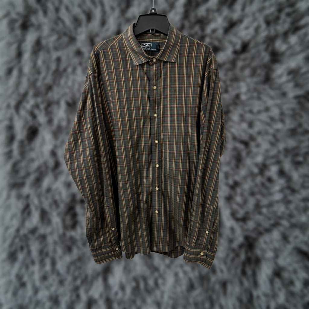 Ralph Lauren VINTAGE Polo Ralph Lauren Shirt Mens XL Brown Plaid Button-Down Long Sleeve Cotton Classic Fit Size US XL / EU 56 / 4 - 1 Thumbnail