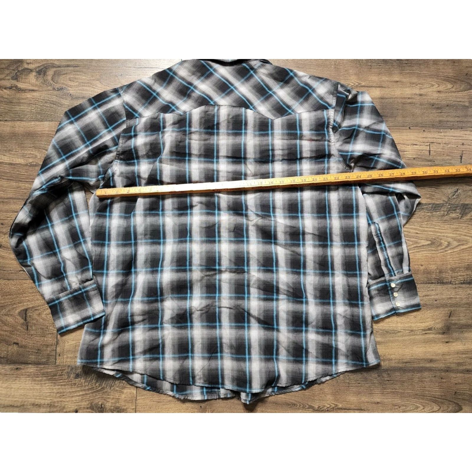 Wrangler VINTAGE Wrangler Wrancher Pearl Snap Western Black Plaid Shirt Mens 2XL Size US XXL / EU 58 / 5 - 2 Thumbnail