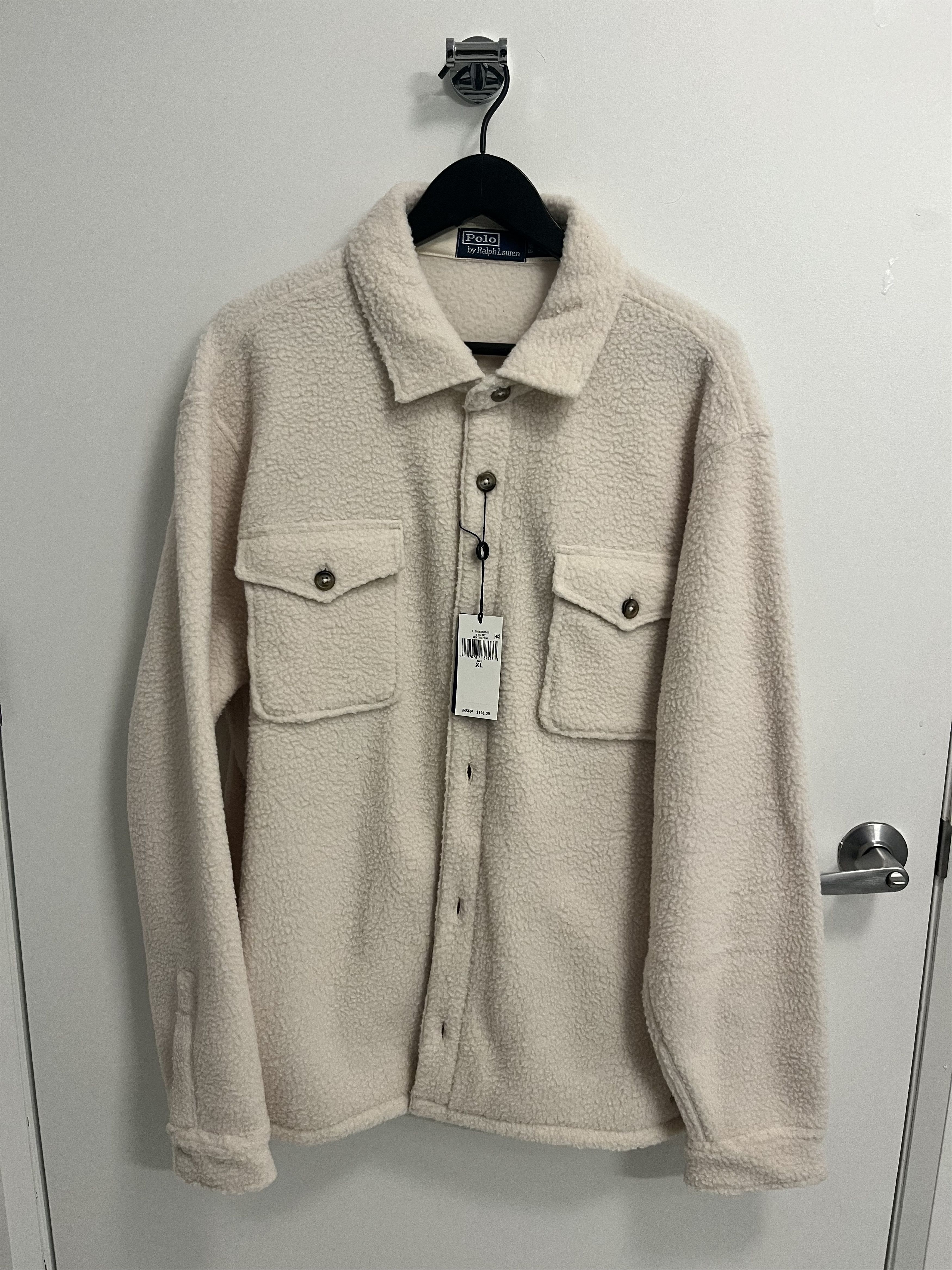 image of Polo Ralph Laurent Fleece Overshirt / Shirt Jacket in Cream, Men's (Size XL)
