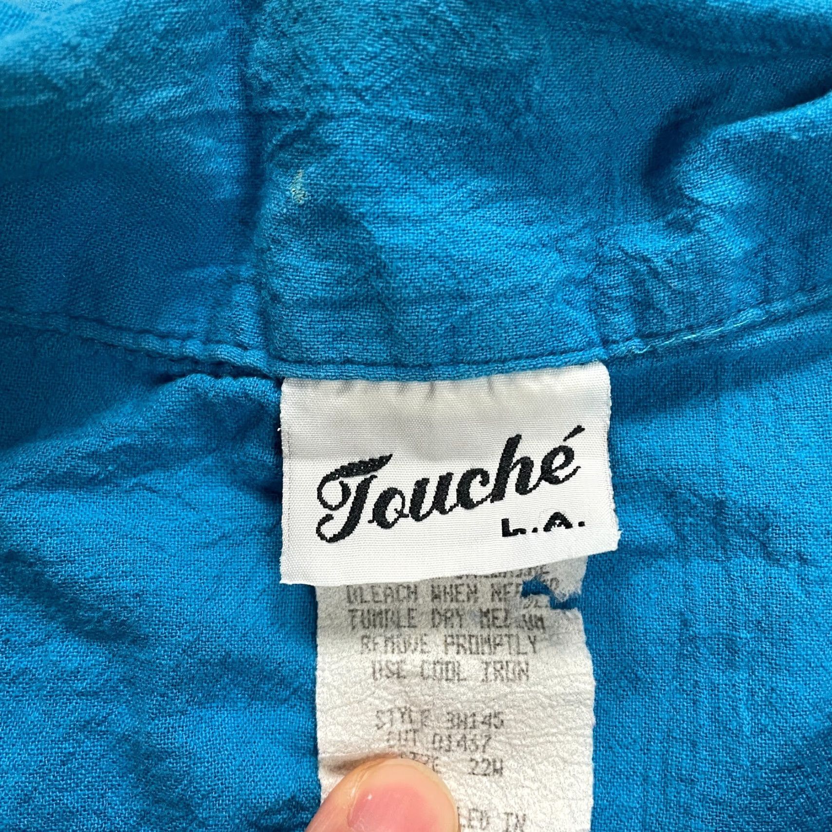 Vintage Touche Shirt Women 22W Blue Cotton Short Sleeve Pocket Button-Up Casual Top Size 3XL / US 20-22 - 4 Thumbnail