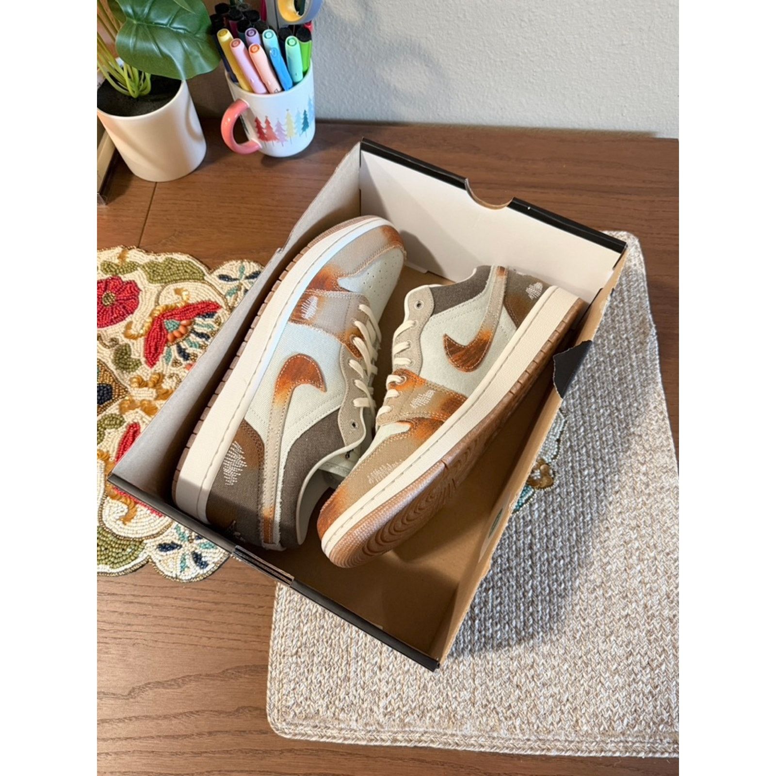 Jordan Brand × Nike Jordan 1 Low SE Multi-Color Sail Light Bone Canvas Patchwork Size US 11.5 / EU 44-45 - 7 Thumbnail
