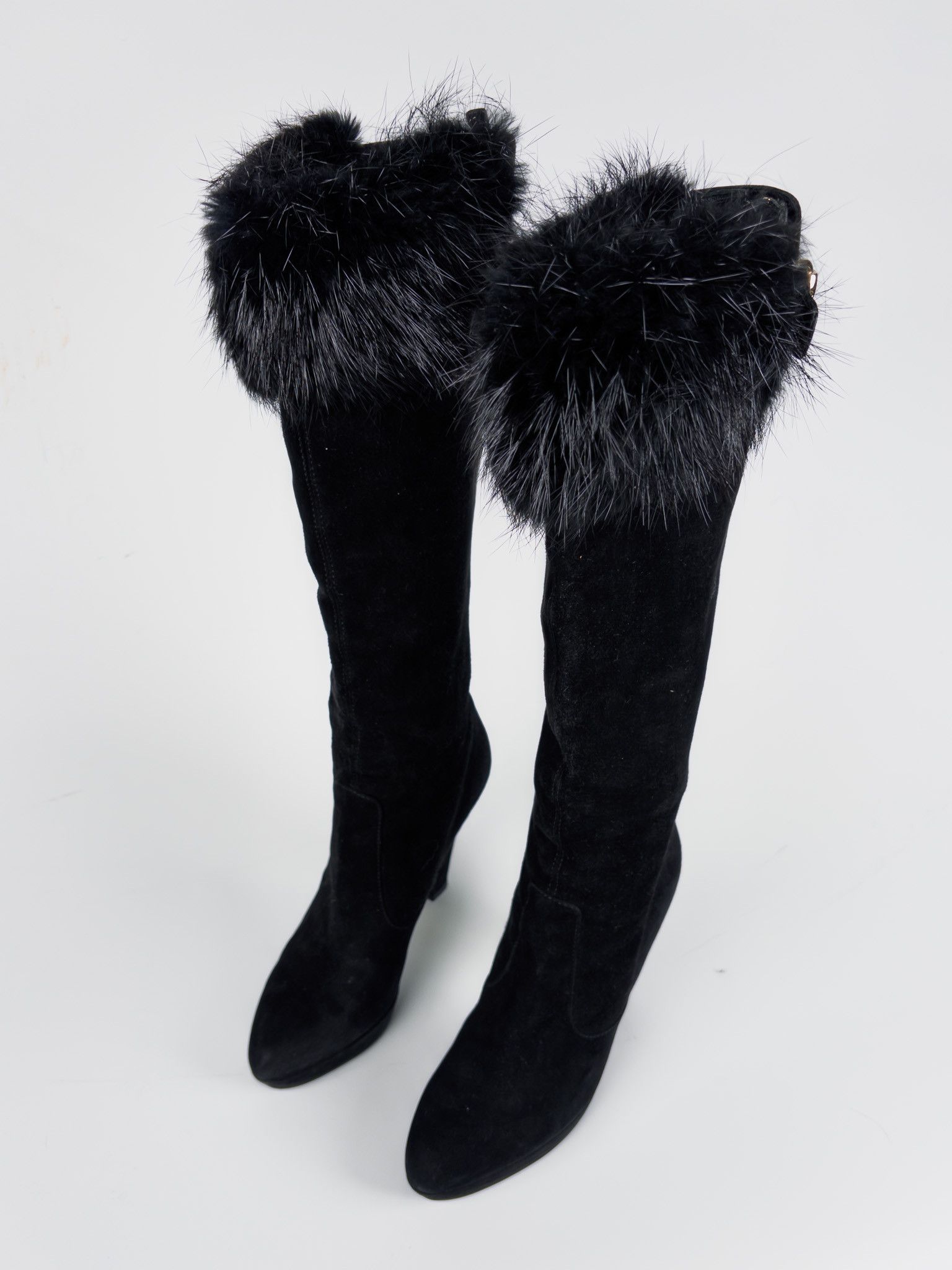 Gucci Gucci - Black Suede Leather High Beaver Fur Boots Size US 7.5 / IT 37.5 - 3 Thumbnail