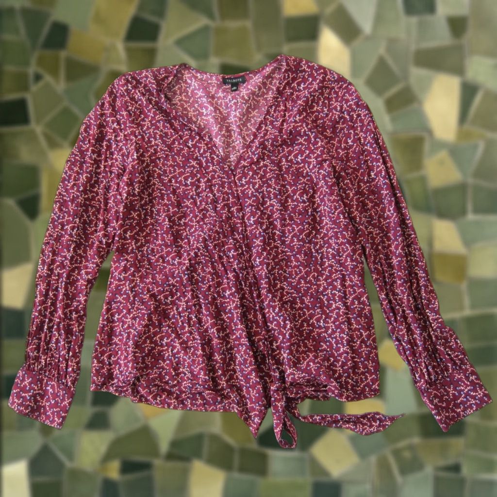 Talbots Talbot's Blouse Floral Long Sleeve V-Neck Wrap Rayon Talbot's White Red Blue Floral Blouse Medium Womens Size L / US 10 / IT 46 - 1 Thumbnail