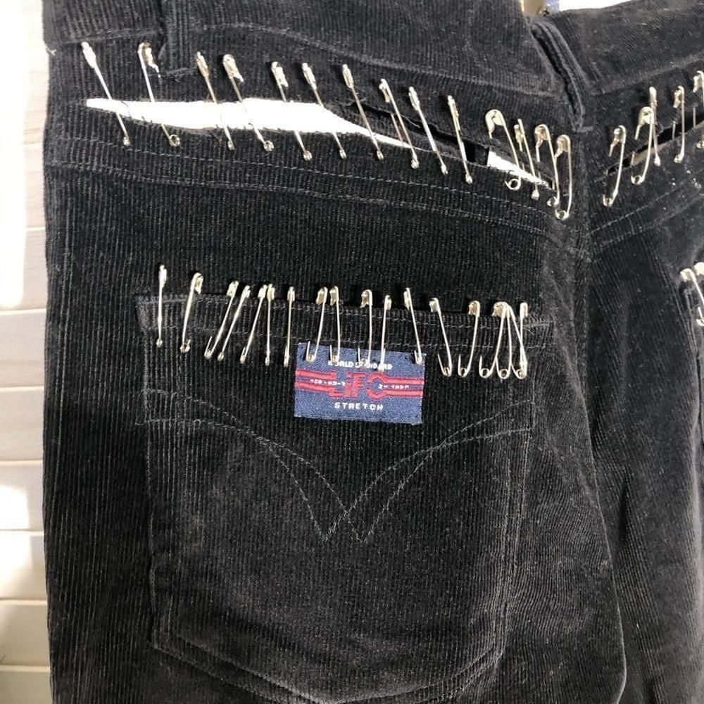 Vintage Y2K Upcycled goth bobby pins black corduroy straight pants 8 Size 30" / US 8 / IT 44 - 6 Thumbnail