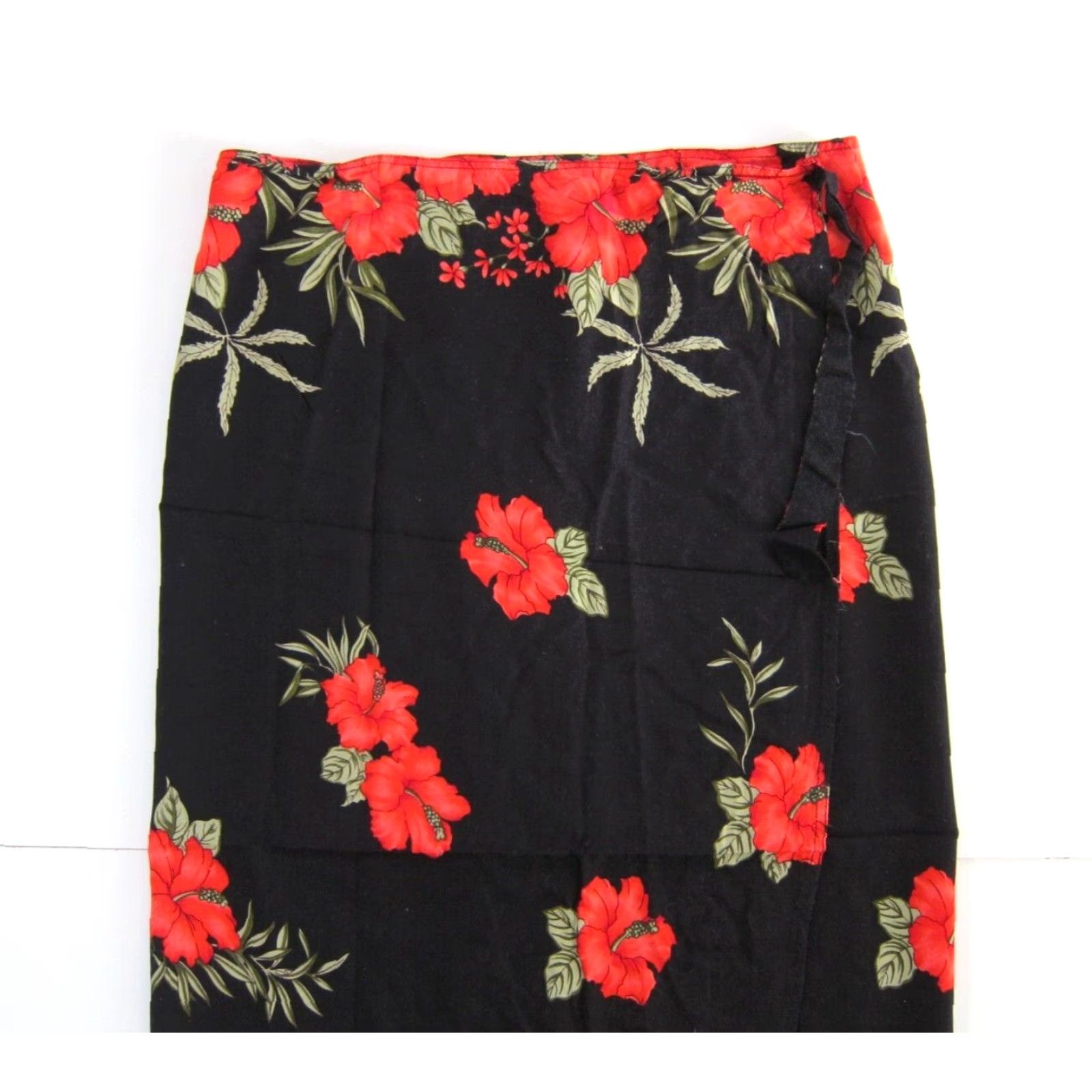 Vintage VINTAGE Hibiscus Collection Hawaii Rayon Black Red Floral Long Maxi Wrap Skirt L Size 36" / US 14 / IT 50 - 6 Thumbnail