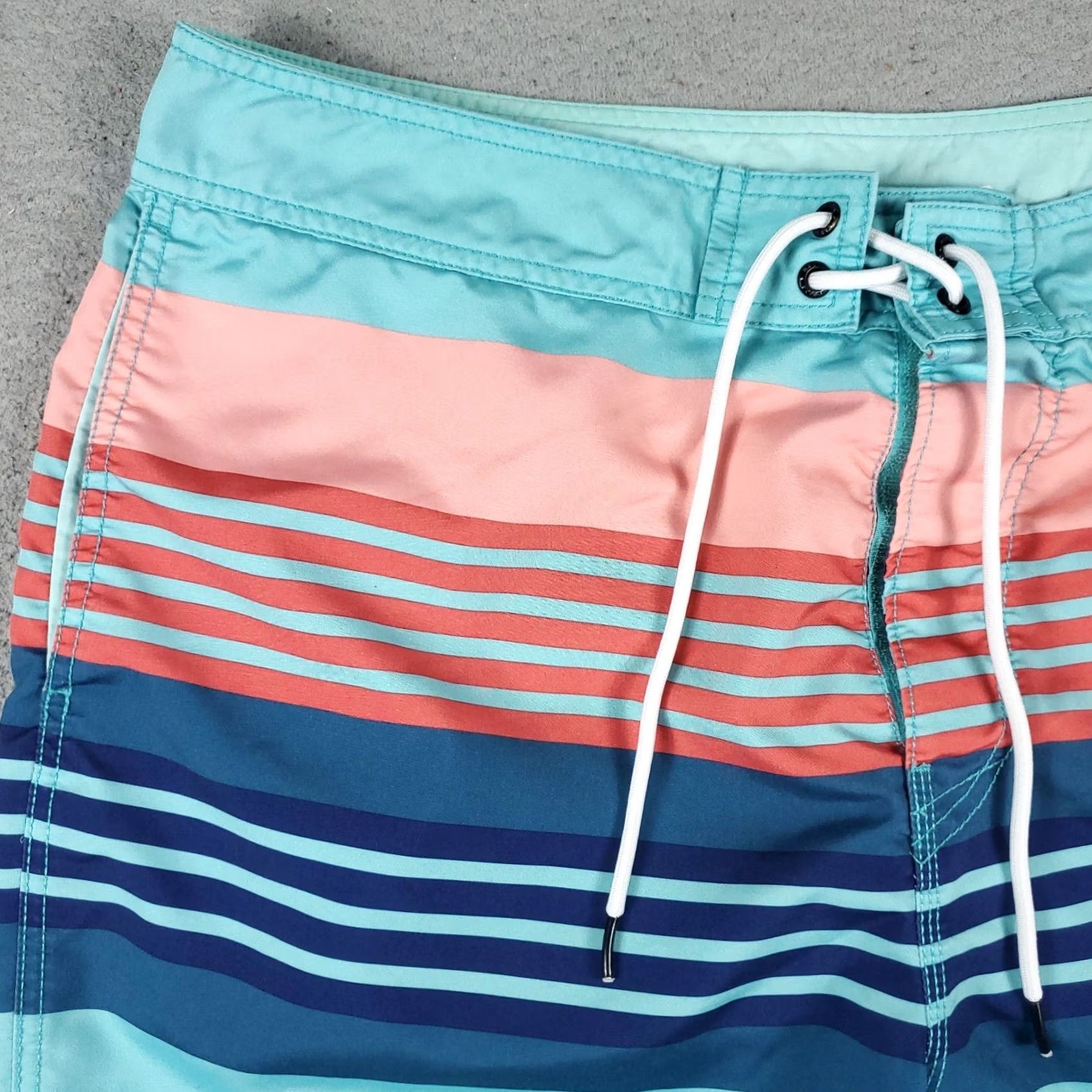 Nautica VINTAGE Nautica Mens 36 Blue Striped Tropical Beach Surf Board Swim Trunks Aloha Hawaiian Beach Size US 36 / EU 52 - 2 Thumbnail