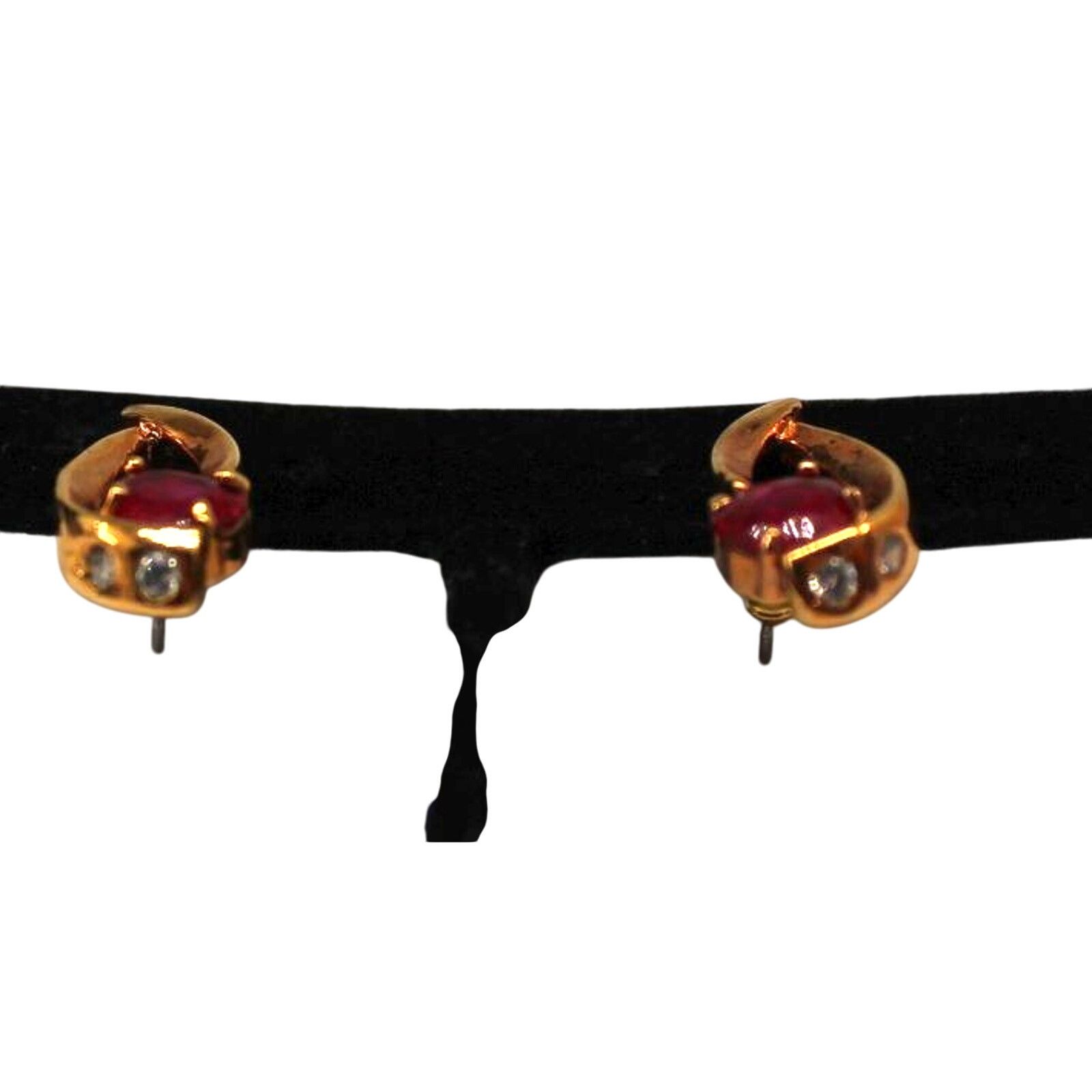 Other Genuine Ruby & CZ Earrings Gold Tone Vintage Swirl Size ONE SIZE - 2 Thumbnail