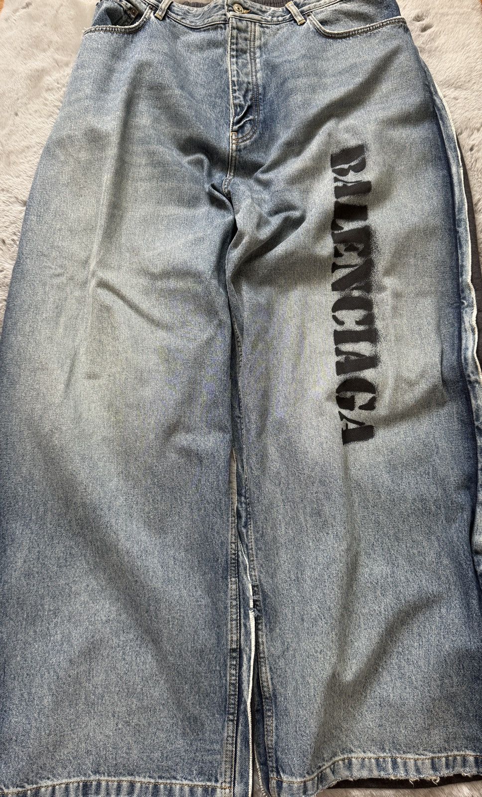 Balenciaga 24SS Logo Outline Patchwork Hybrid Baggy Jeans