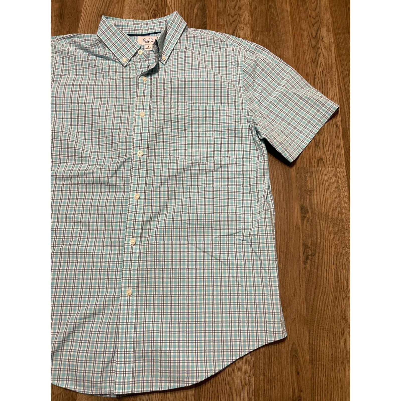Croft & Barrow Croft & Barrow Shirt, Men's Large, Button Up, Short Sleeve, Plaid, Blue White, Casual, Regular, Collared, Men, Button-Up Shirt Size US L / EU 52-54 / 3 - 3 Thumbnail