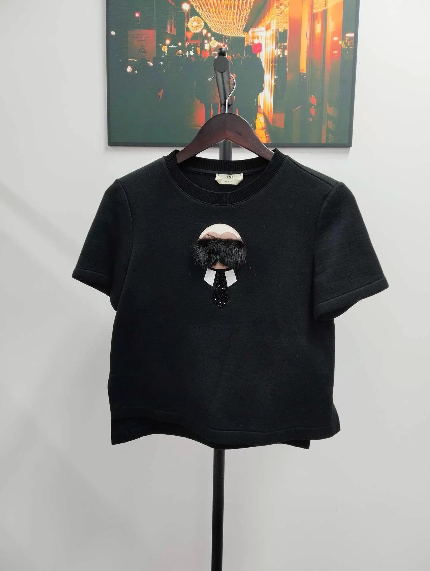 Fendi FENDI Black KL Fur Crystal Short Sleeve T-Shirt Size XS / US 0-2 / IT 36-38 - 1 Thumbnail