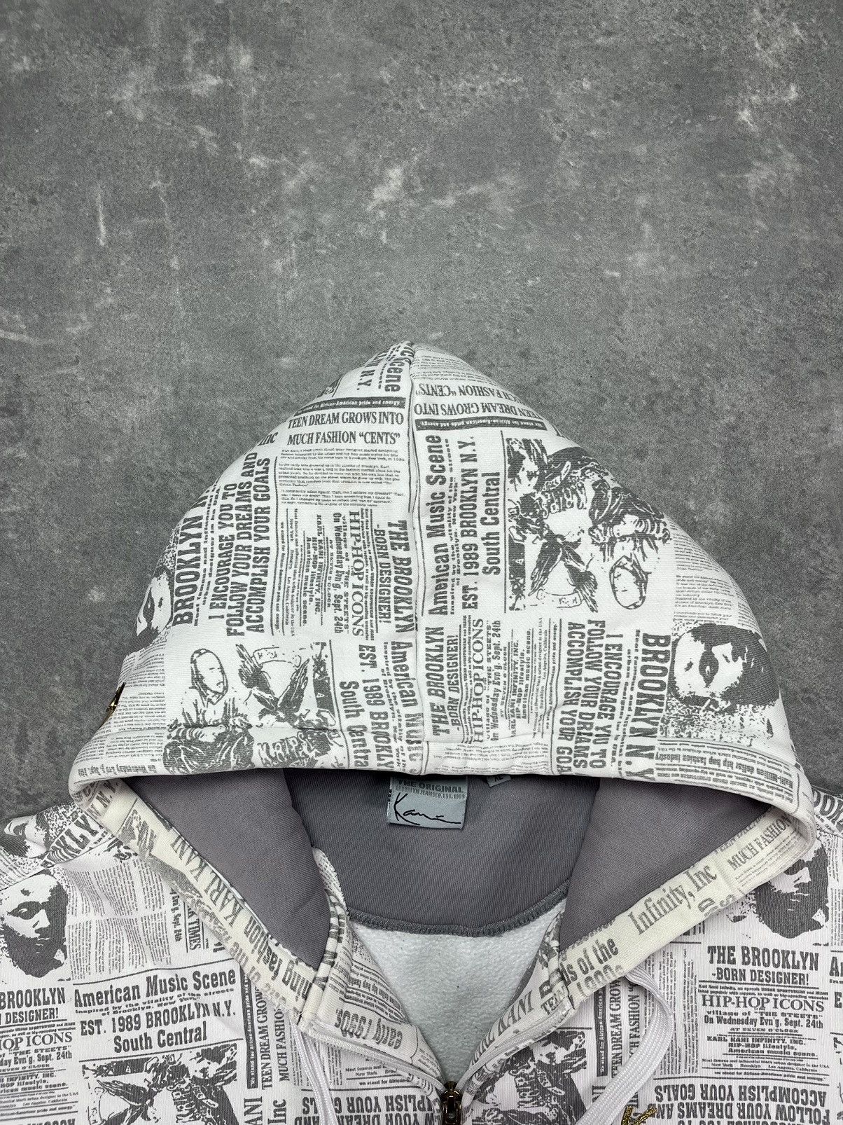 Karl Kani 00s Karl Kani Baggy Newspaper AOP Heavy Zip Hoodie Jacket XL Size US XL / EU 56 / 4 - 13 Thumbnail