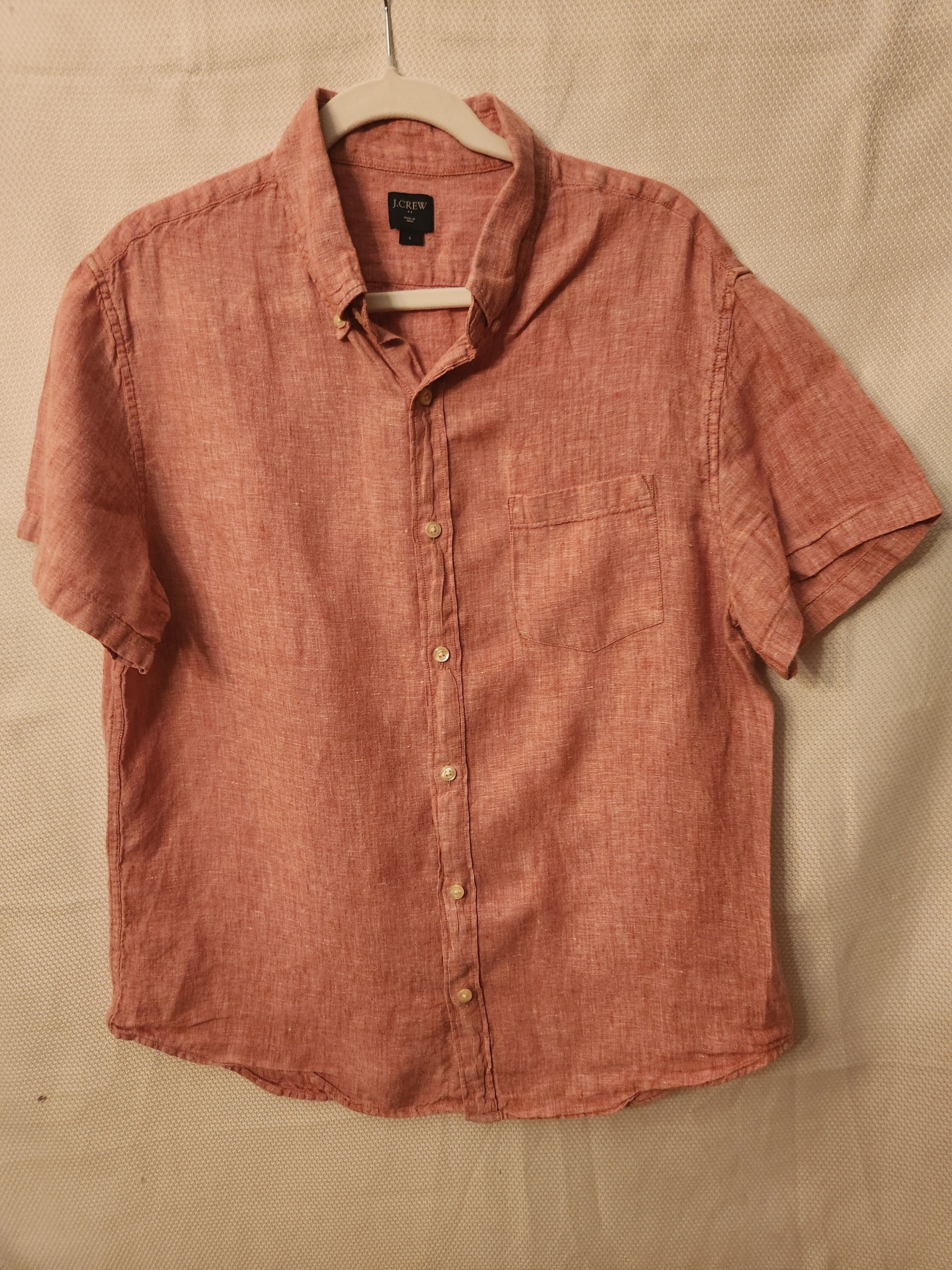 J.Crew 100% Linen Men's Pink Short Sleeve Shirt Size US L / EU 52-54 / 3 - 1 Thumbnail