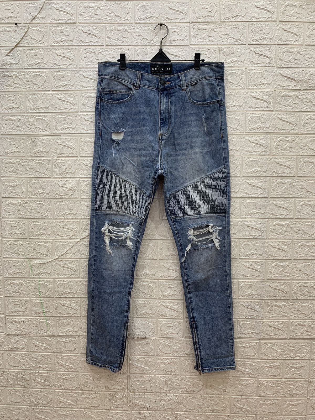 KSCY Melbourne ripped zipper biker denim jeans BALMAIN STYLE