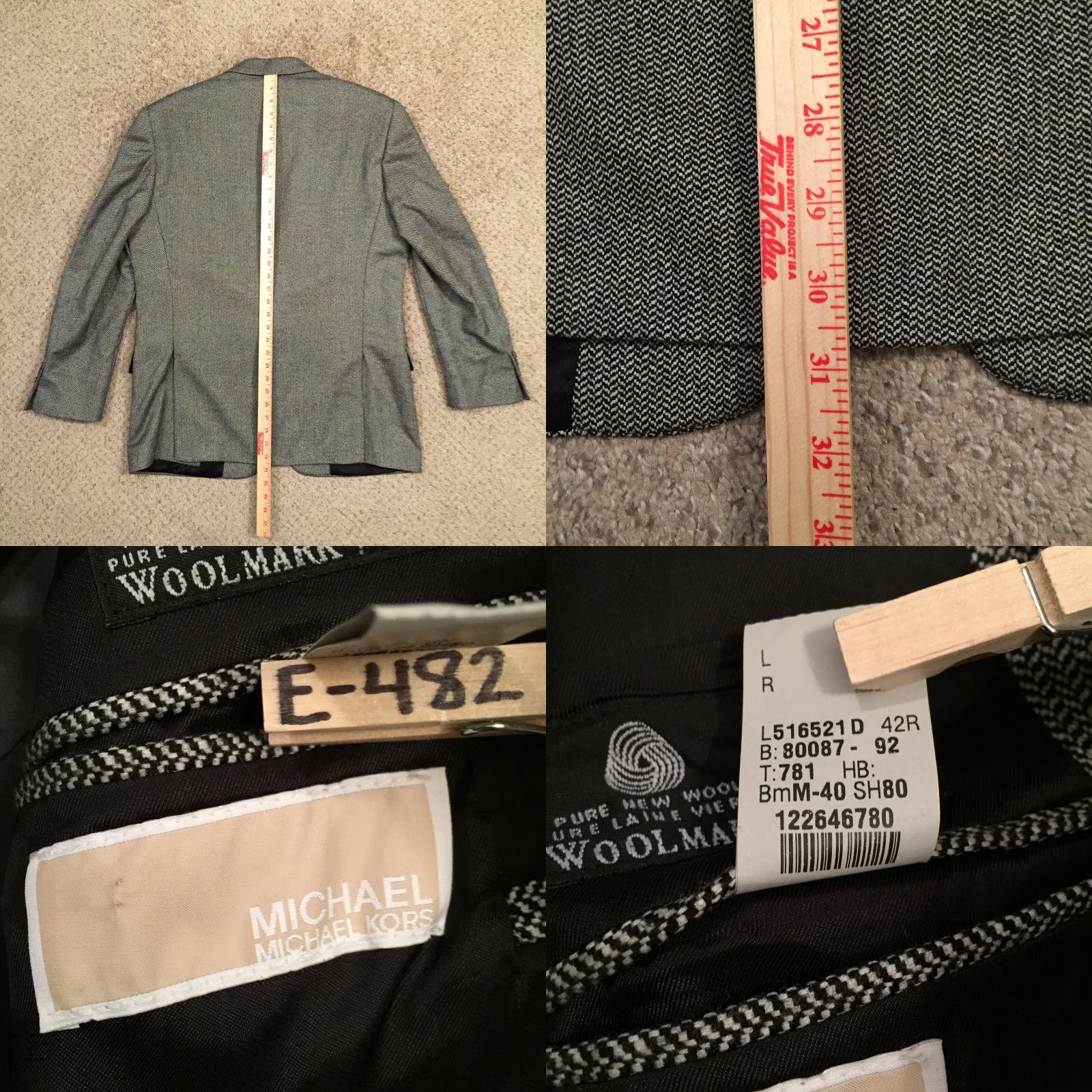 Michael Kors Michael Kors Blazer Mens 42R Black Herringbone Wool Two Button Notch Lapel Double Vent Single-Breasted 2 Piece Jacket Coat Colorful Mens Size 42R - 8 Thumbnail