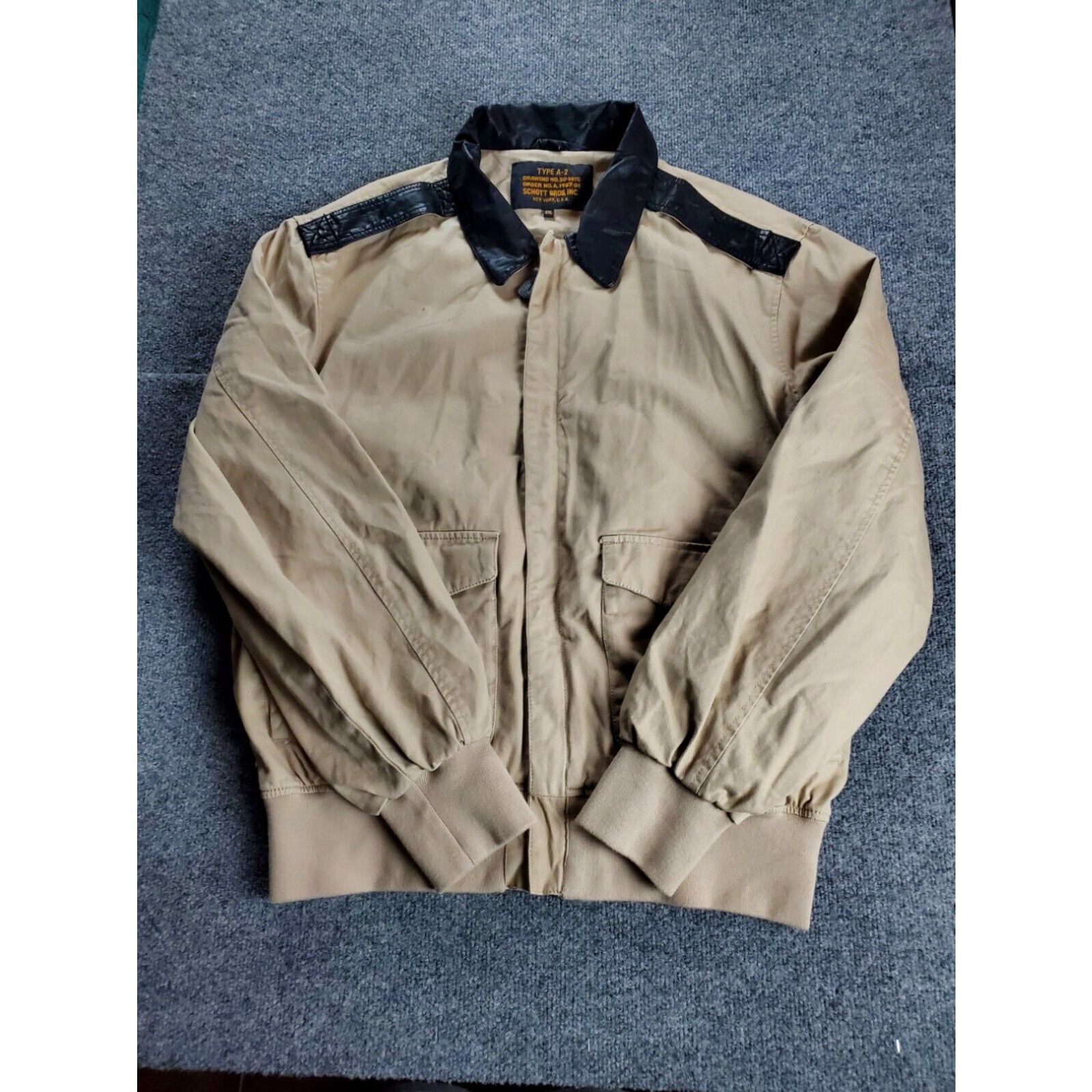 image of Schott Bros Type A-2 Military Bomber Jacket 2Xl Mens Khaki Cotton Twill in White