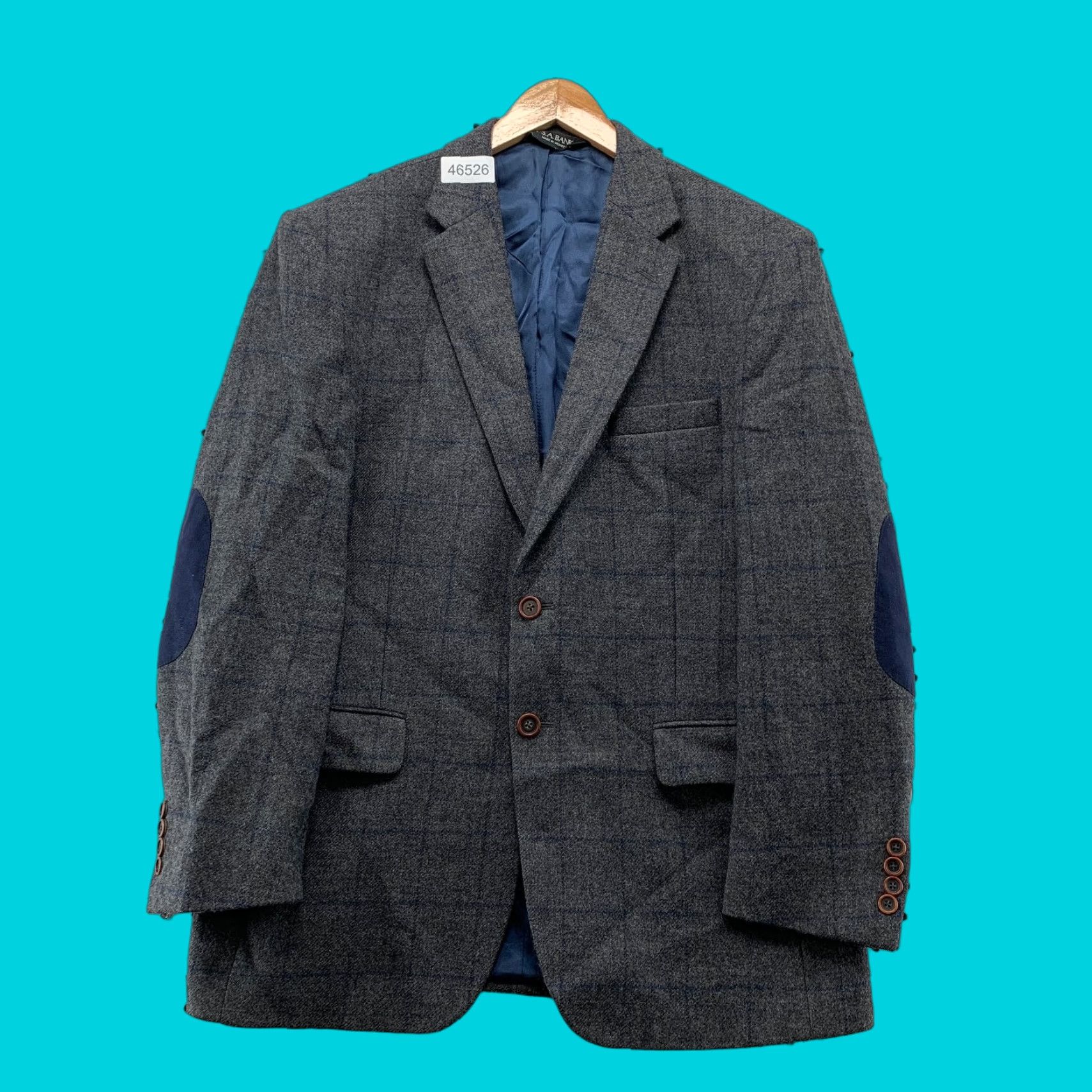 Jos. A. Bank Jos A Bank Blazer Mens 42 Gray Glen Plaid Wool 100% Wool Elbow Patch Business Jacket Shirt (Jacket Style: Single-Breasted, Notch Lapel) Size 42R - 1 Thumbnail