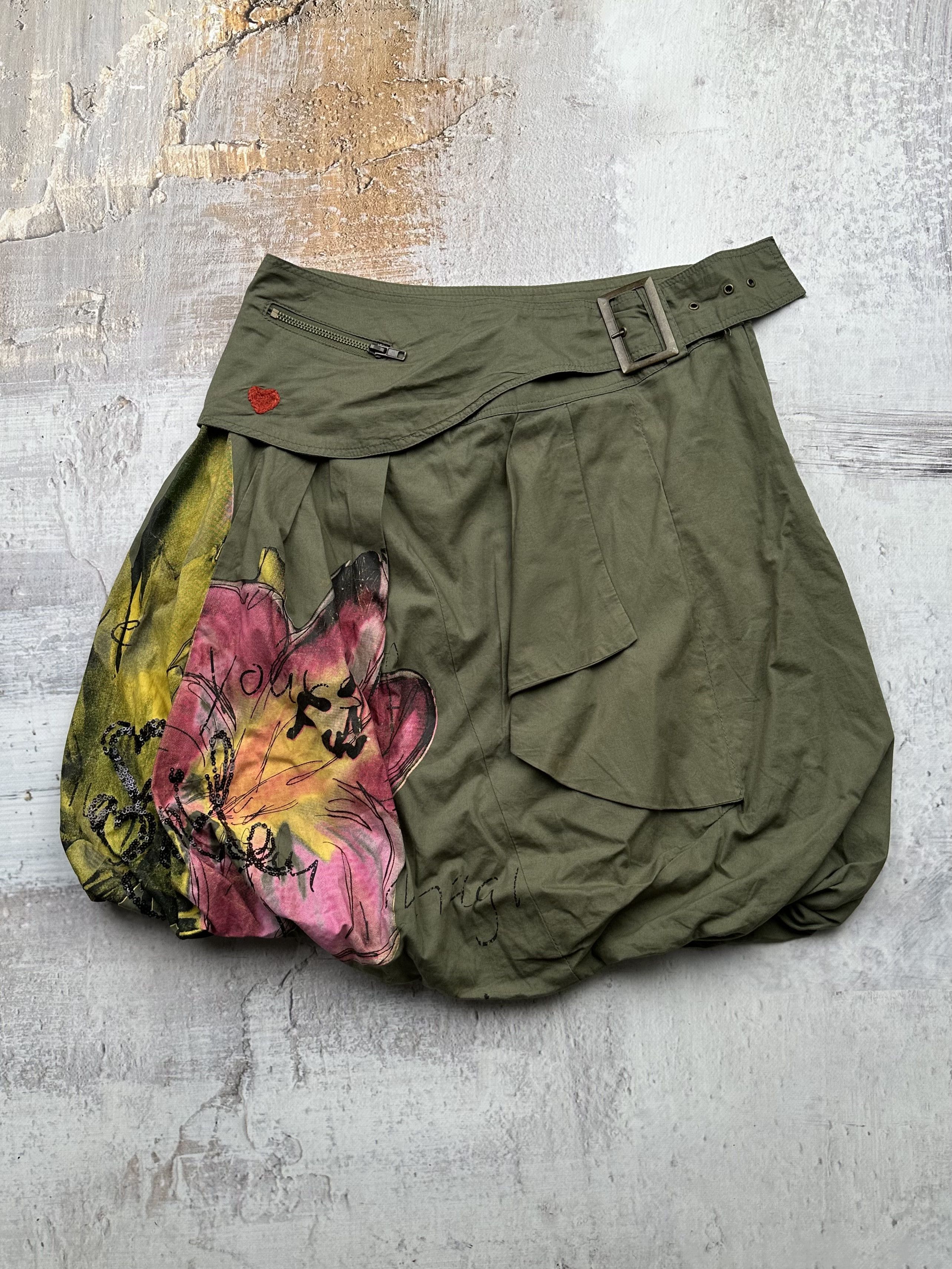 image of Avant Garde x Desigual Vintage Flare Belt Lush Skirt in Green, Women's (Size 26)