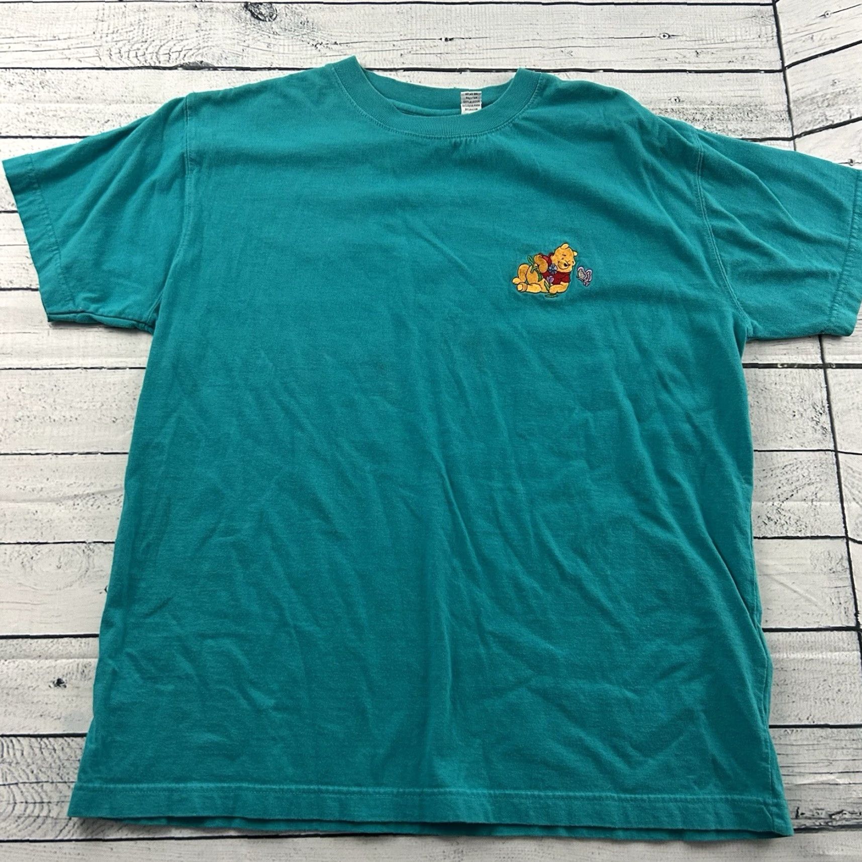 Altea VINTAGE Pooh T-Shirt Mens Large Teal Embroidered Short Sleeve Blue Winnie The Pooh Shirt Mens L Size US L / EU 52-54 / 3 - 2 Thumbnail