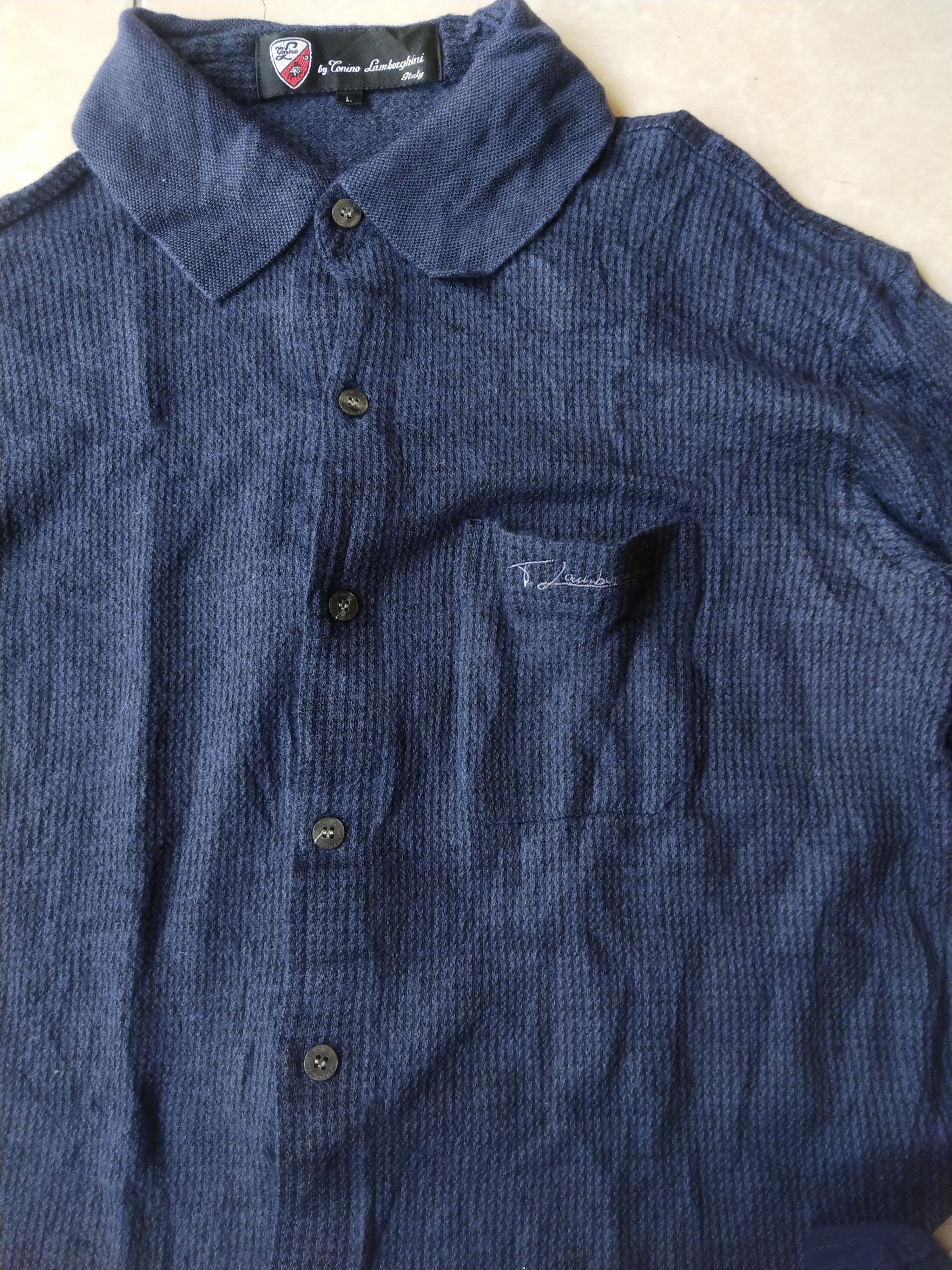 Lamborghini Tonino Lamborghini Italy Navy Merino Wool Blend Knit Shirt Size L / US 10 / IT 46 - 2 Thumbnail