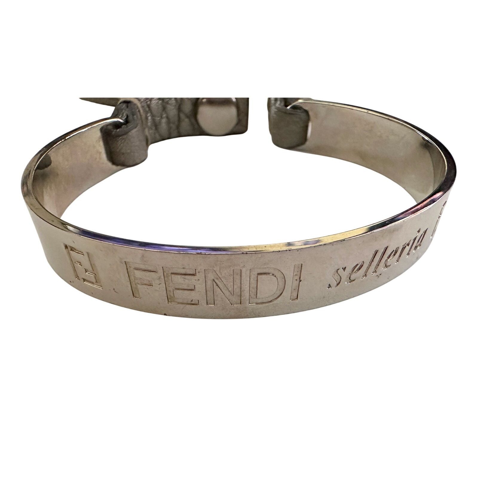 Fendi Fendi Selleria Metallic Cuff w Leather Double Wrap Bracelet Size ONE SIZE - 4 Thumbnail
