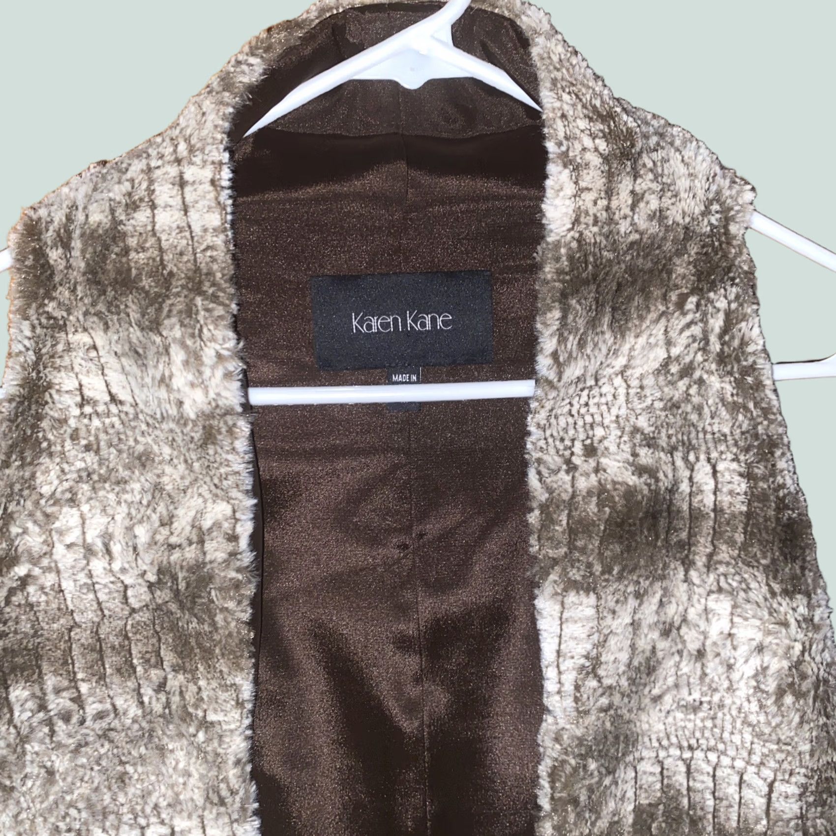 Vintage Karen Kane Faux Fur Open Front Vest Women M Brown & Cream Polyester Fur Vest Size M / US 6-8 / IT 42-44 - 1 Thumbnail