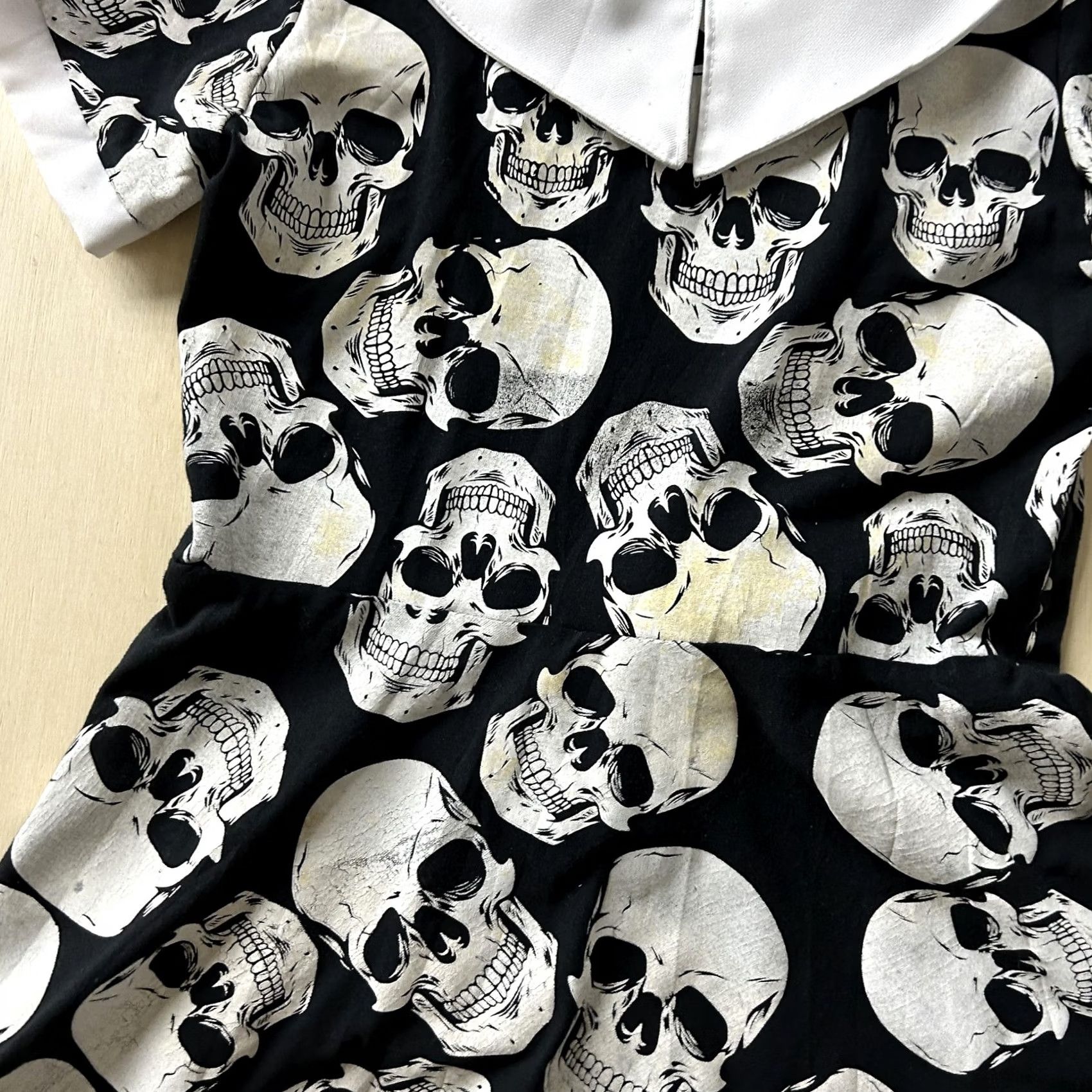 Vintage Fairy Goth Shop Dress Womens M Black Skull Collared Fit & Flare Halloween Size M / US 6-8 / IT 42-44 - 2 Thumbnail