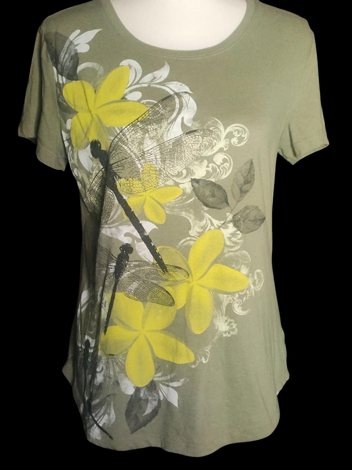 Designer Kim Rogers Short Sleeve Floral and Dragonfly Print T-Shirt Size S / US 4 / IT 40 - 1 Thumbnail