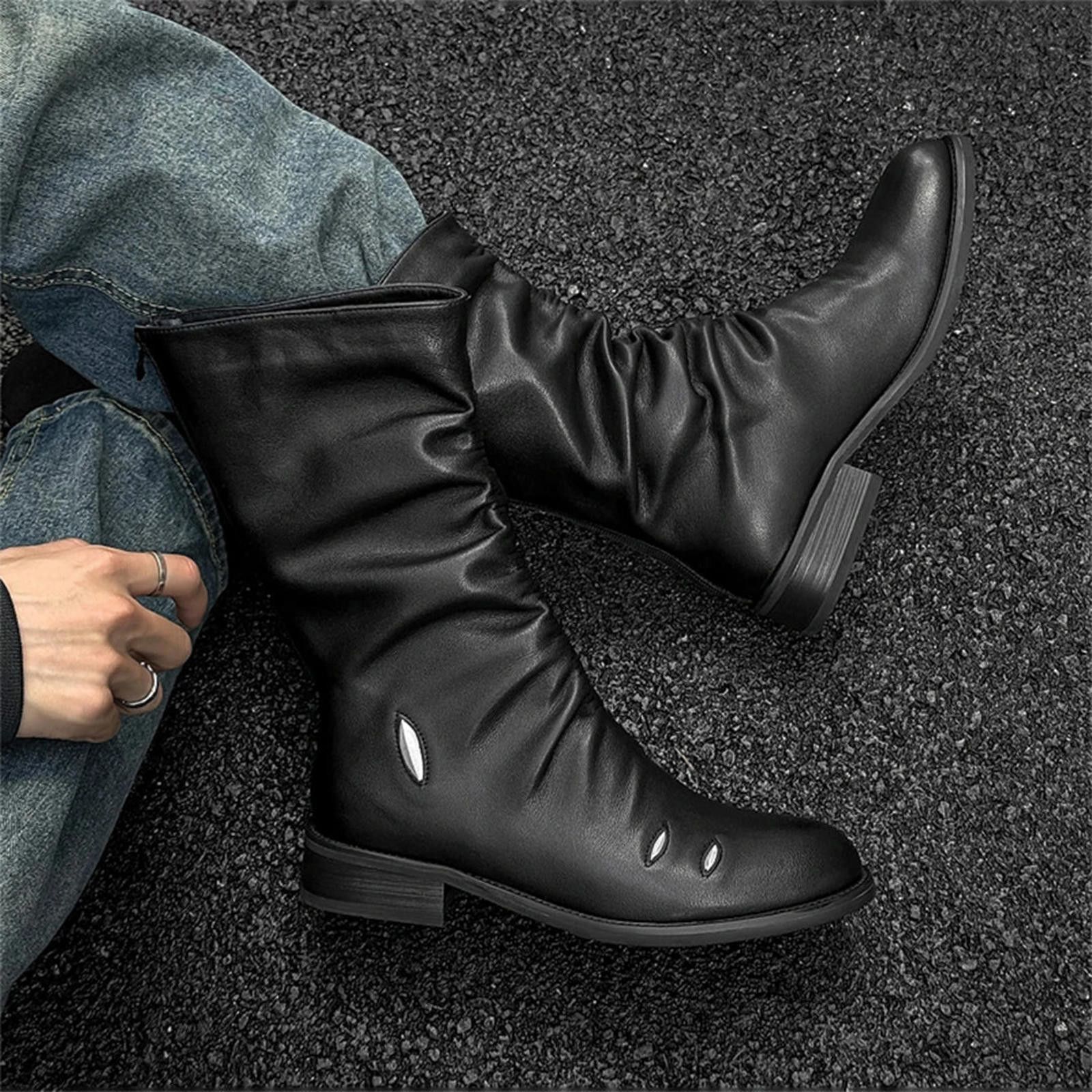 Leather Gathered Leather Calf Boots with Metallic Cutouts Size US 9 / EU 42 - 3 Thumbnail