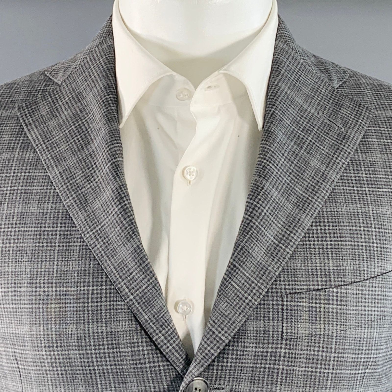 Eidos Napoli EIDOS 38 Regular Grey Charcoal Plaid Wool Notch Lapel Suit Size 38R - 2 Thumbnail
